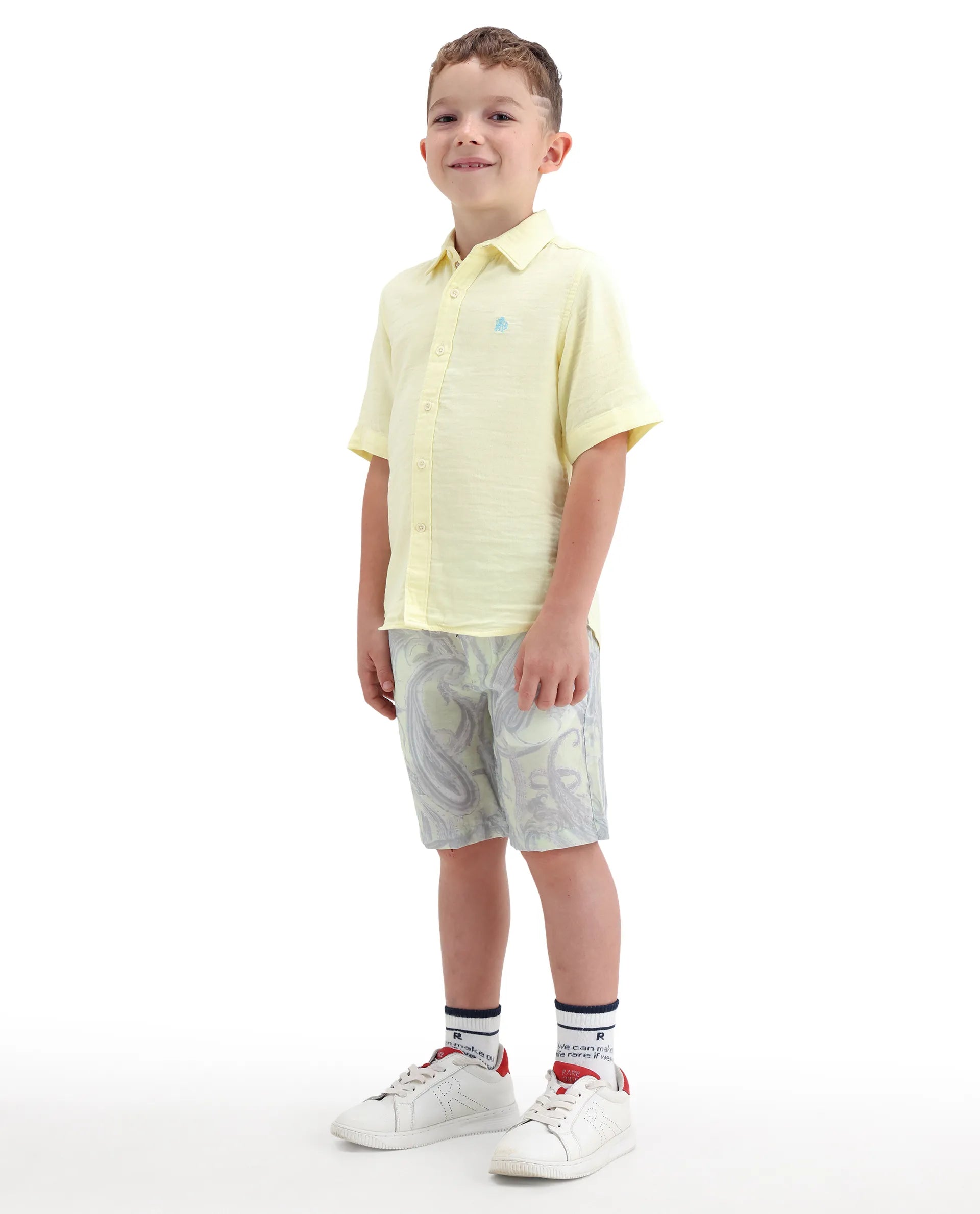Rare Ones Kids Pasel-B Fluorescent Green Viscose Blend Button Closure Regular Fit Shorts