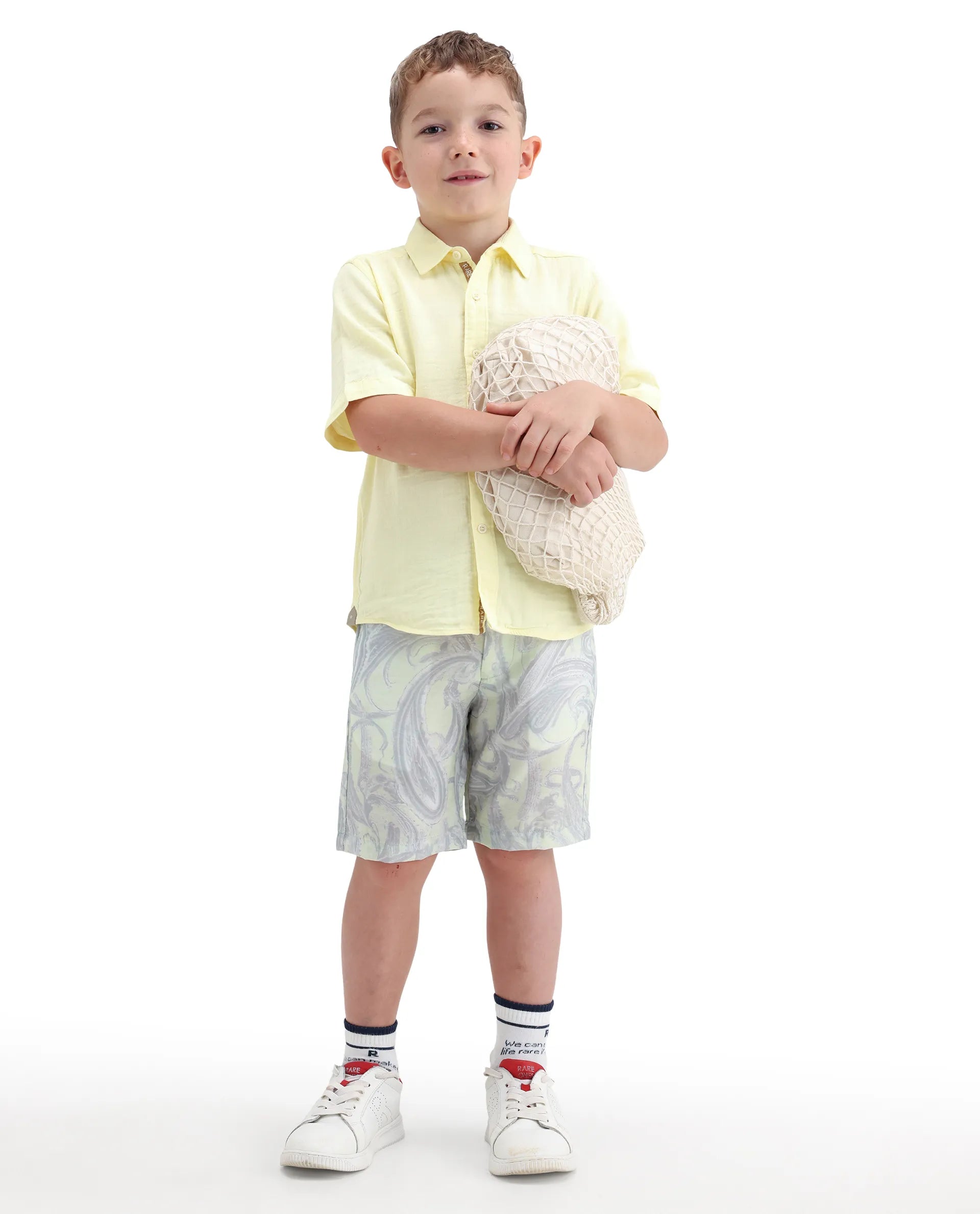 Rare Ones Kids Pasel-B Fluorescent Green Viscose Blend Button Closure Regular Fit Shorts