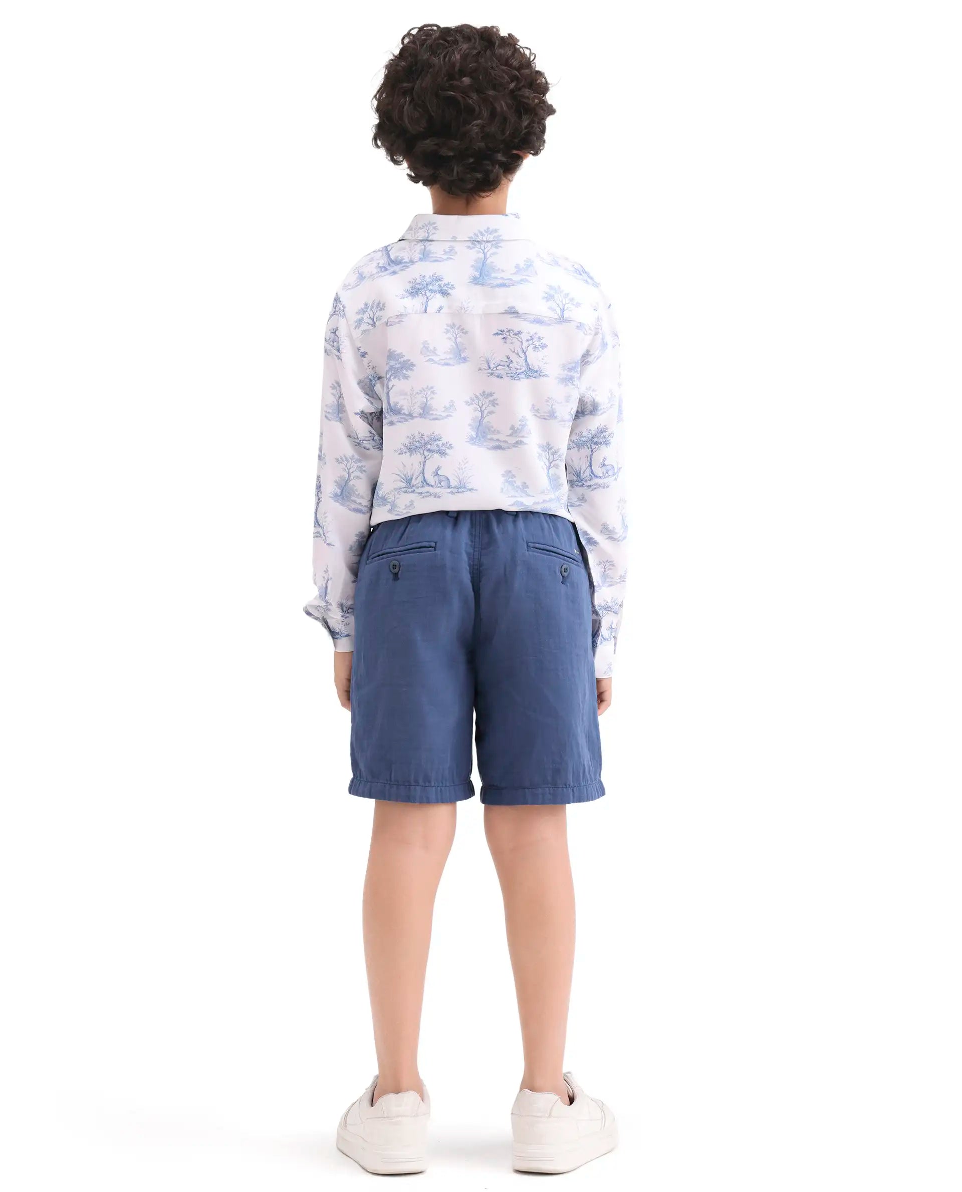Rare Ones Kids Pinto-K-26 Blue Cotton Blend Button Closure Regular Fit Shorts