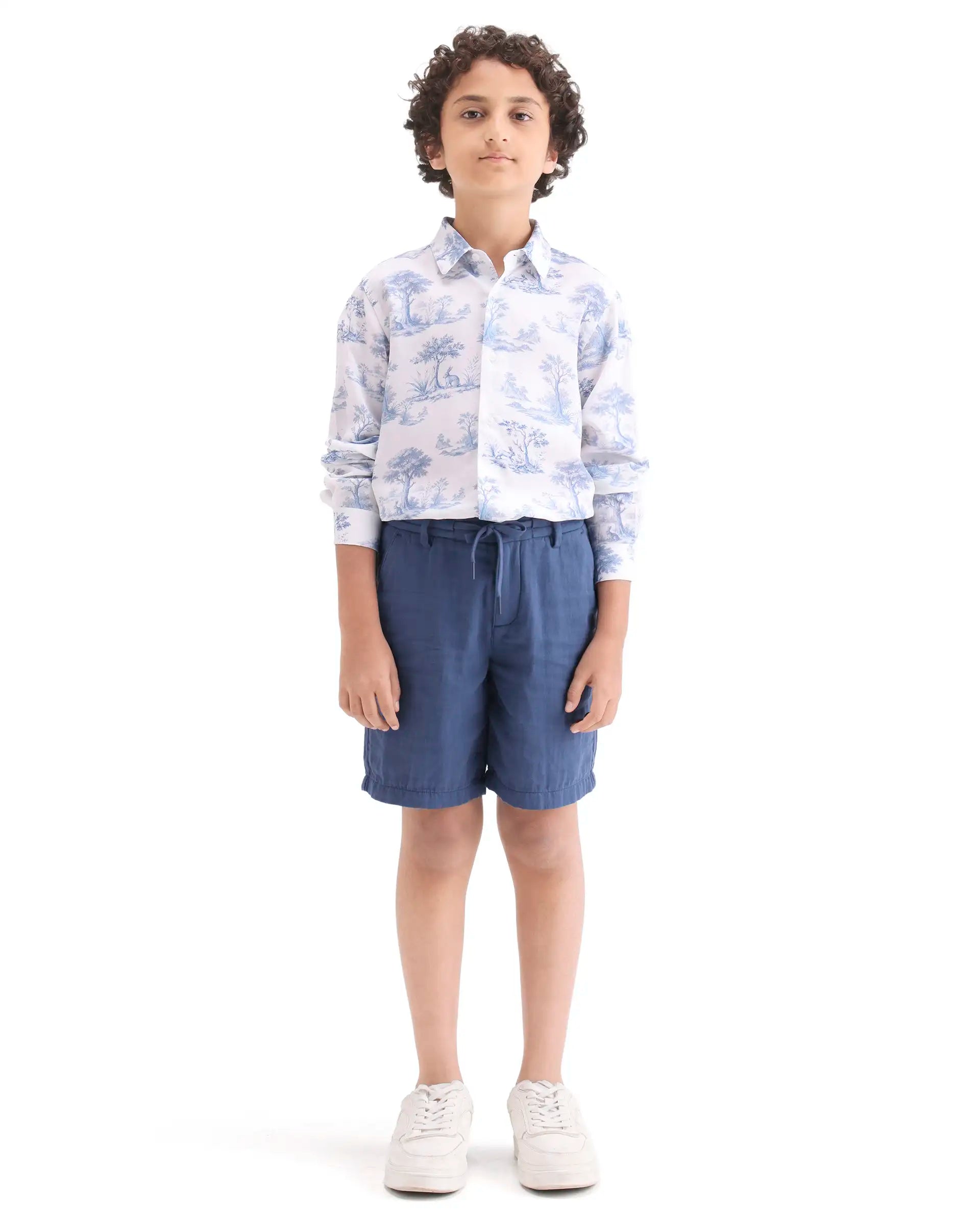 Rare Ones Kids Pinto-K-26 Blue Cotton Blend Button Closure Regular Fit Shorts
