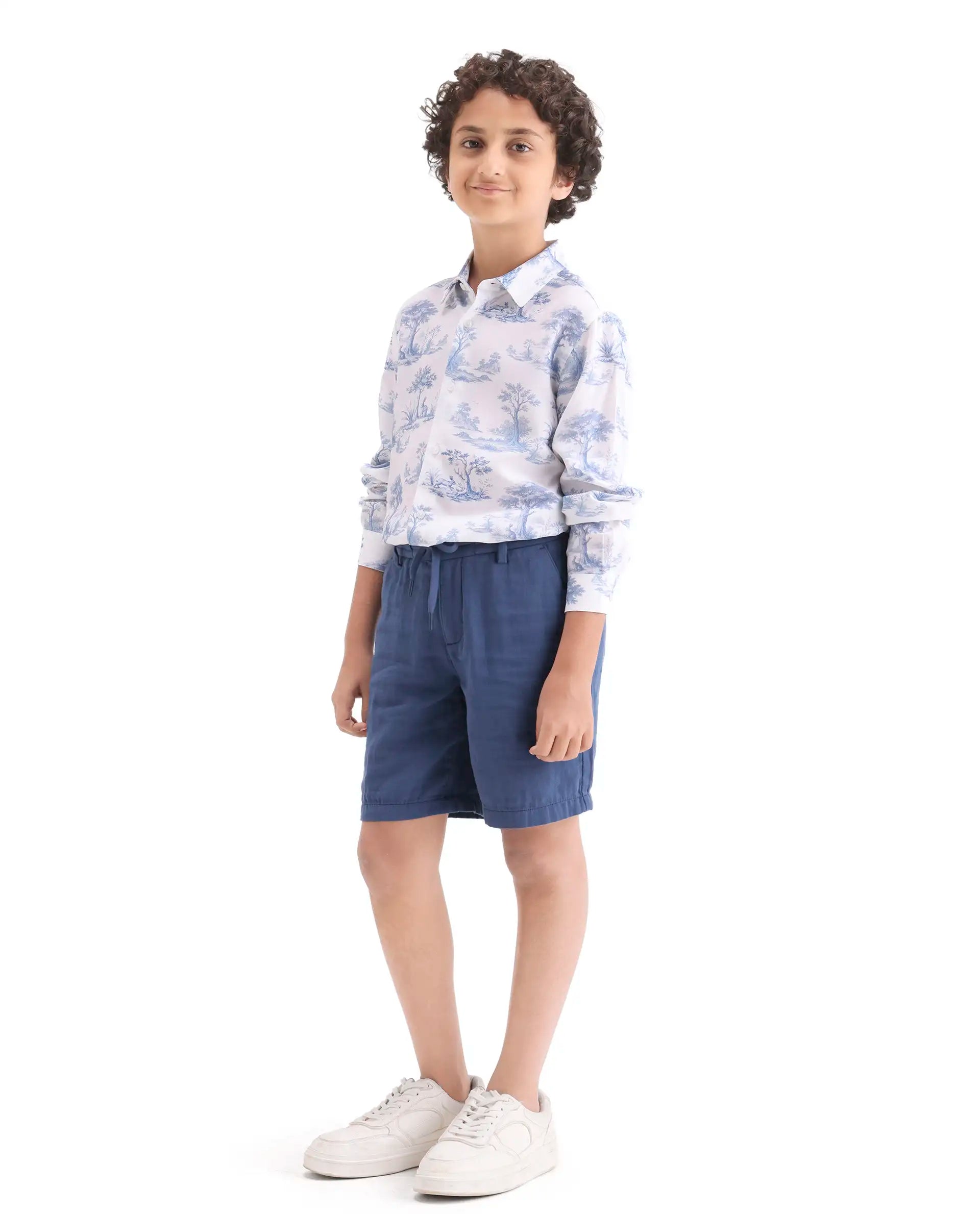 Rare Ones Kids Pinto-K-26 Blue Cotton Blend Button Closure Regular Fit Shorts