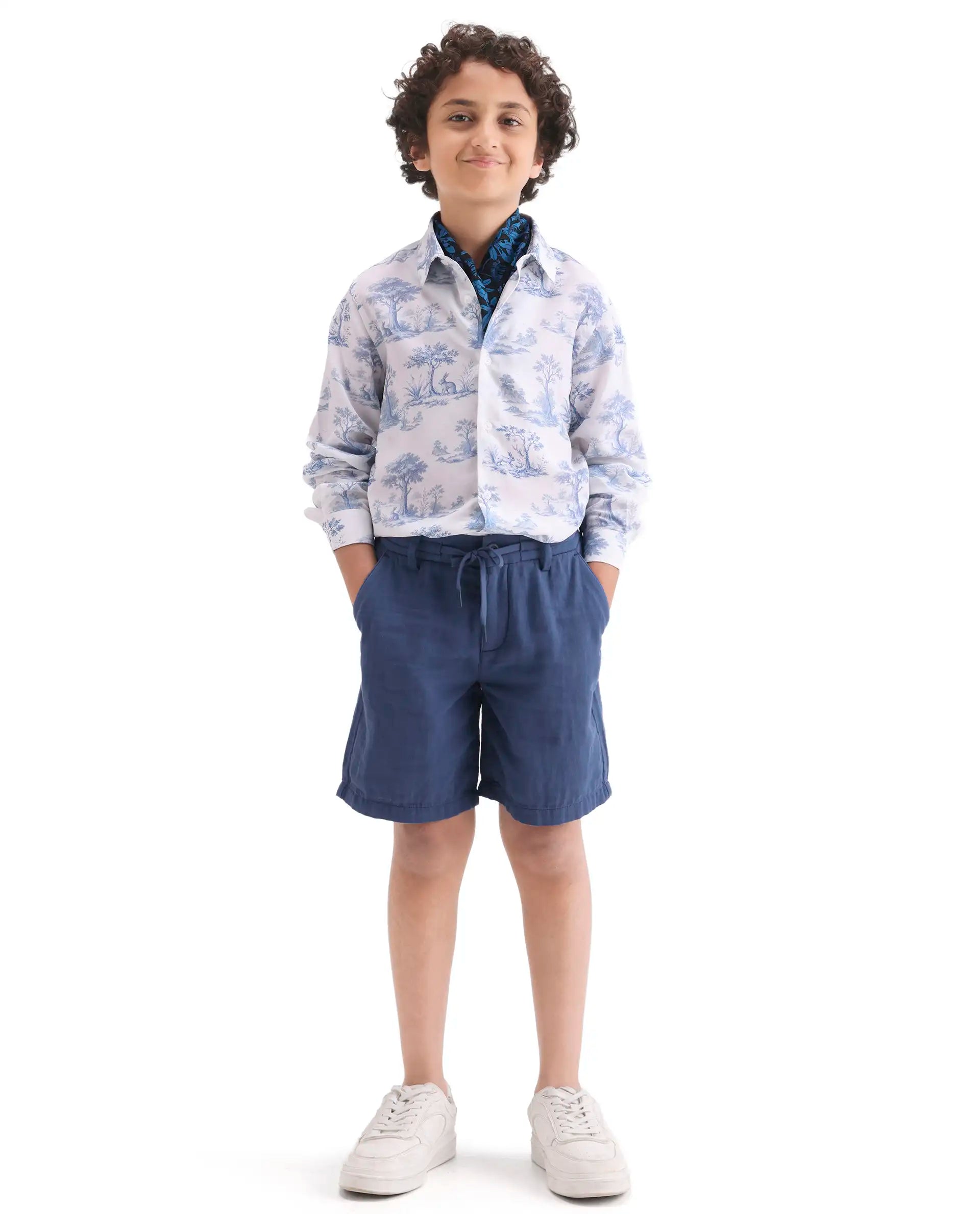 Rare Ones Kids Pinto-K-26 Blue Cotton Blend Button Closure Regular Fit Shorts