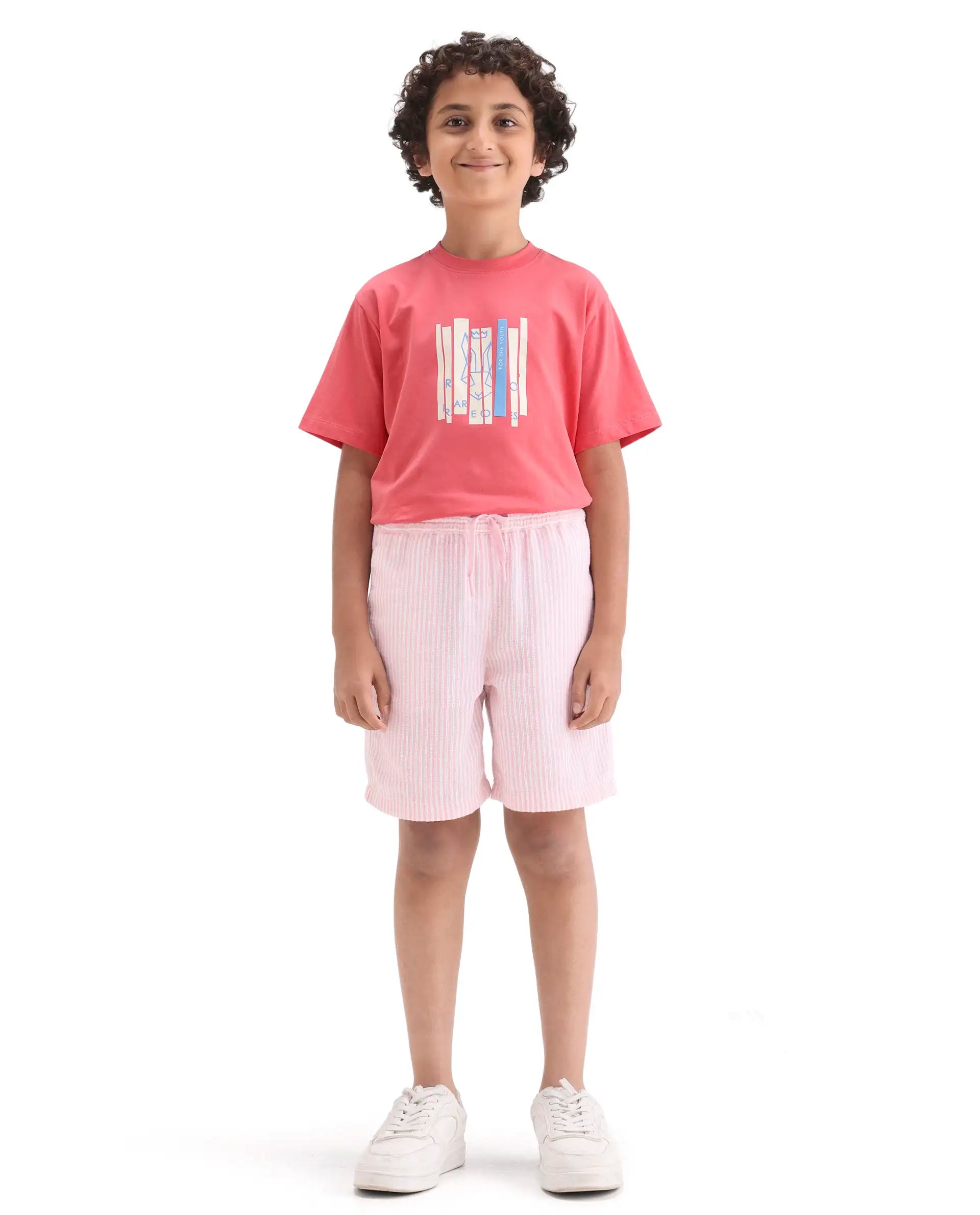 Rare Ones Kids Clyd-B Pink Linen Blend Button Closure Regular Fit Shorts