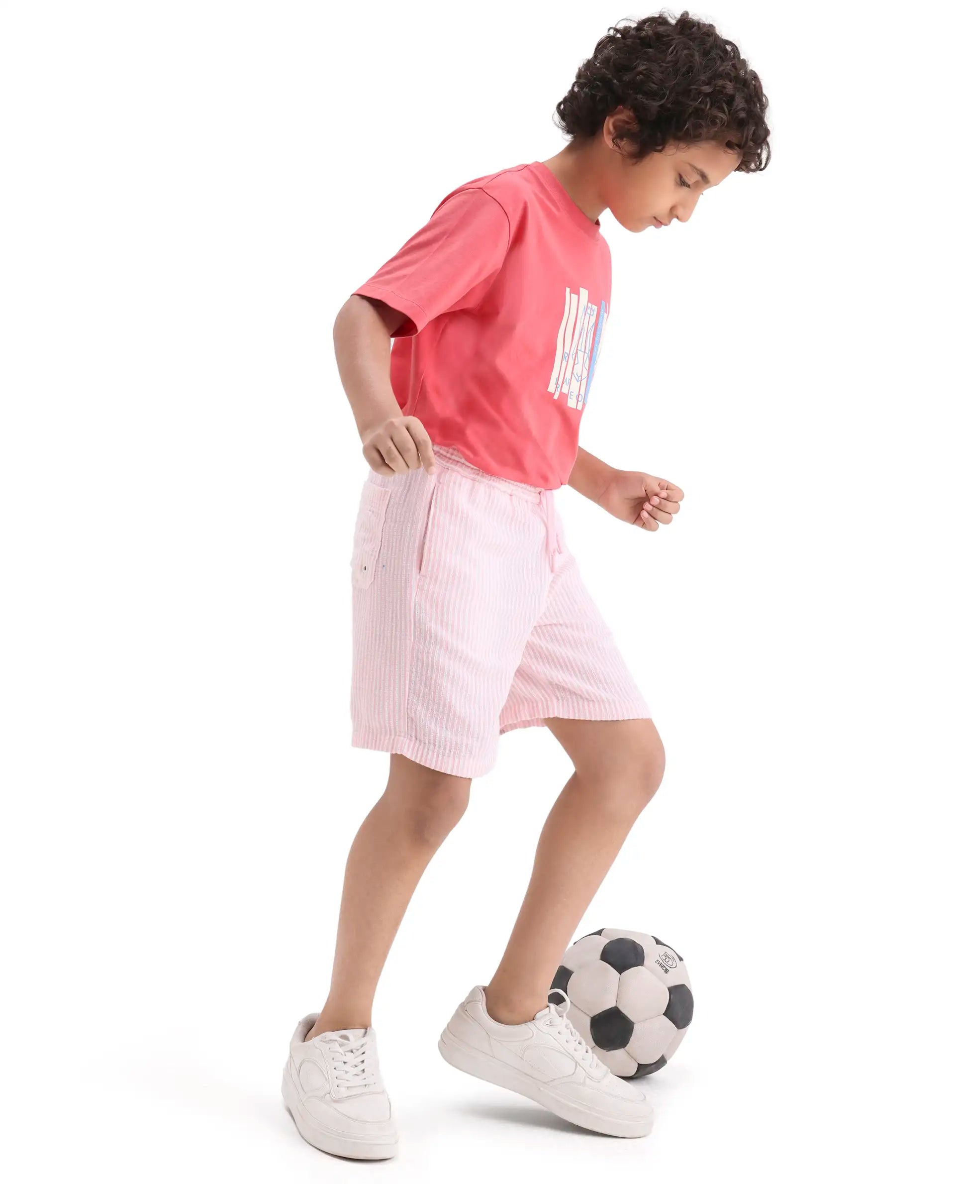Rare Ones Kids Clyd-B Pink Linen Blend Button Closure Regular Fit Shorts