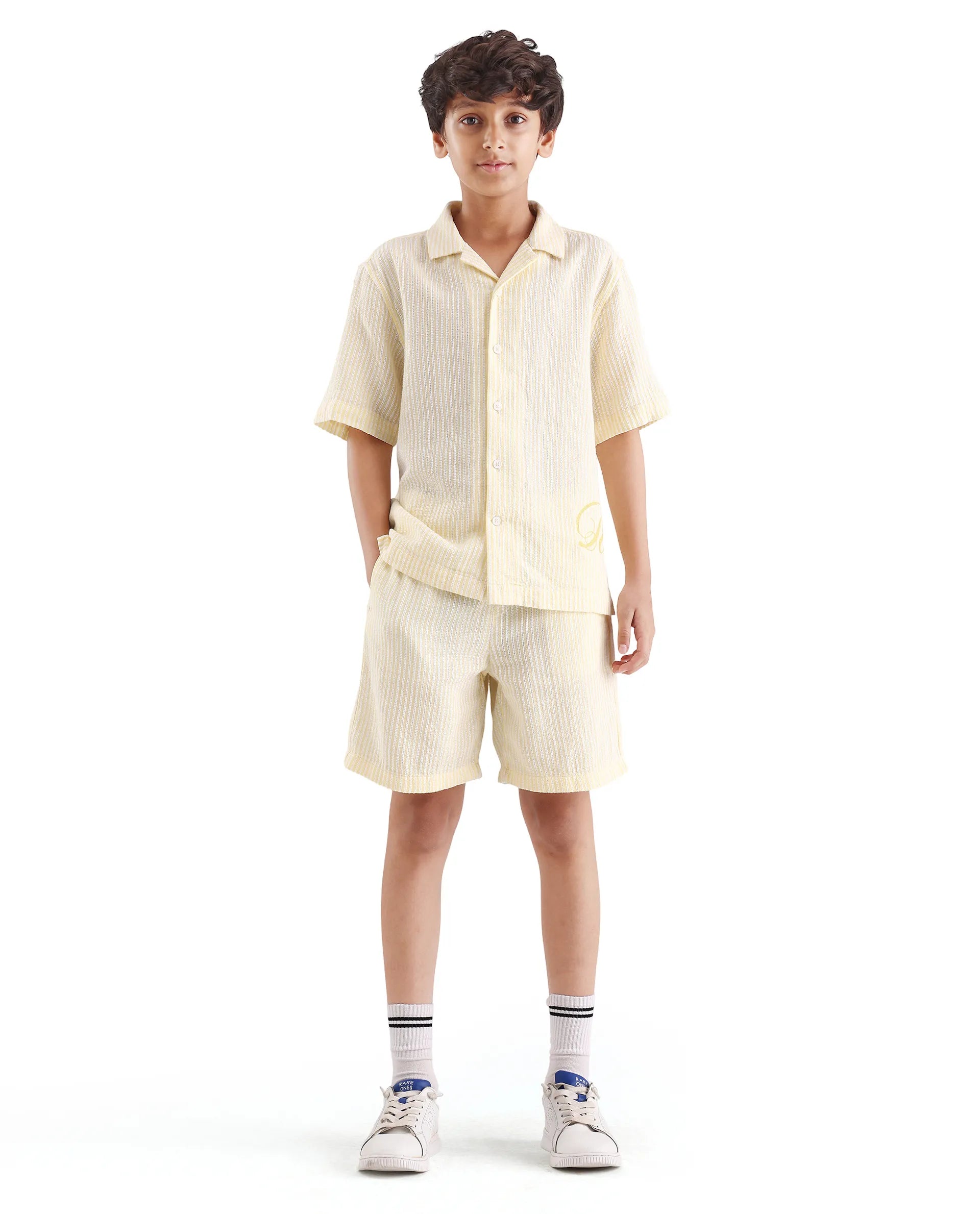 Rare Ones Kids Clyd-B Yellow Linen Blend Button Closure Regular Fit Shorts