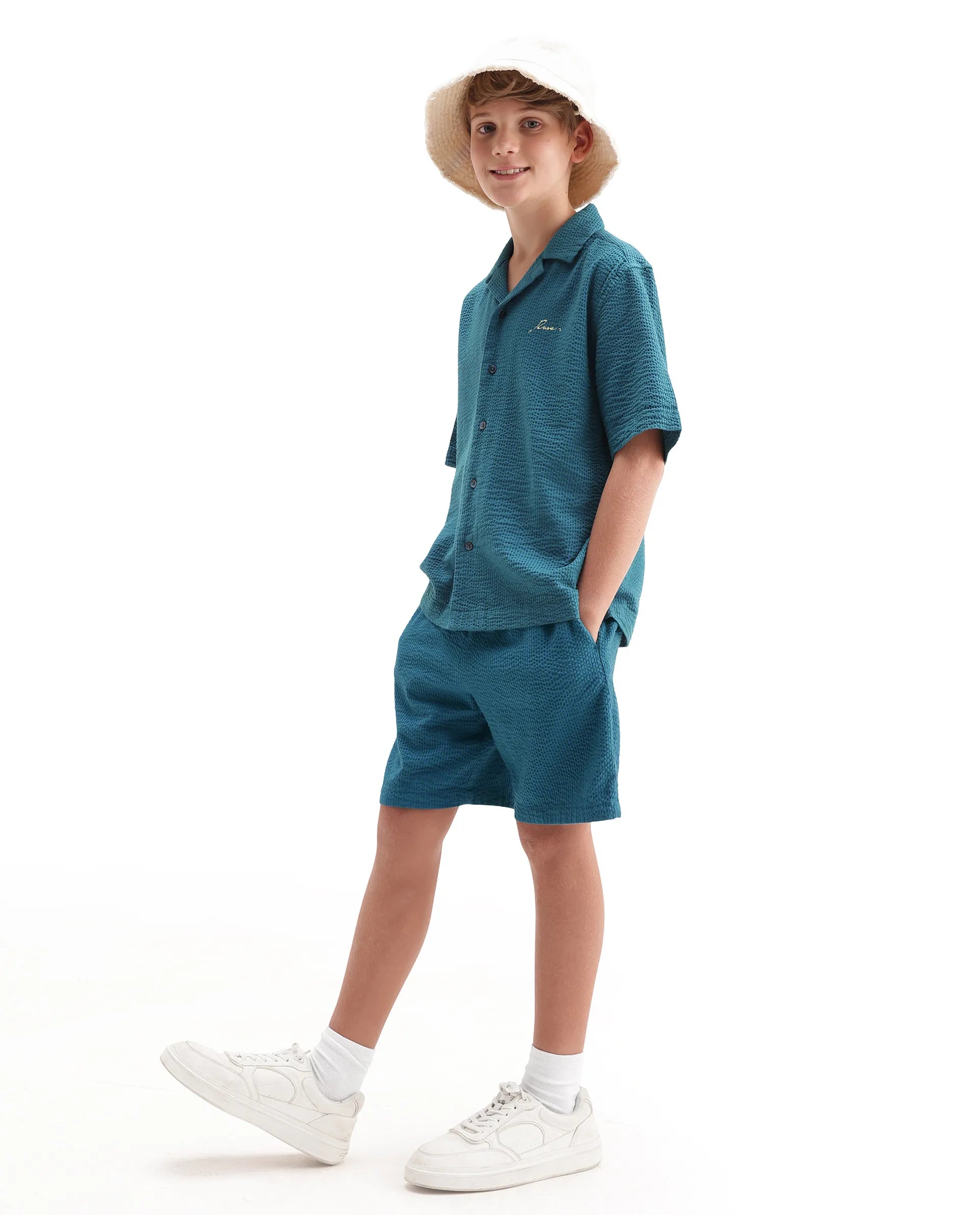 Rare Ones Kids Tesso-B Turq Cotton Button Closure Regular Fit Shorts