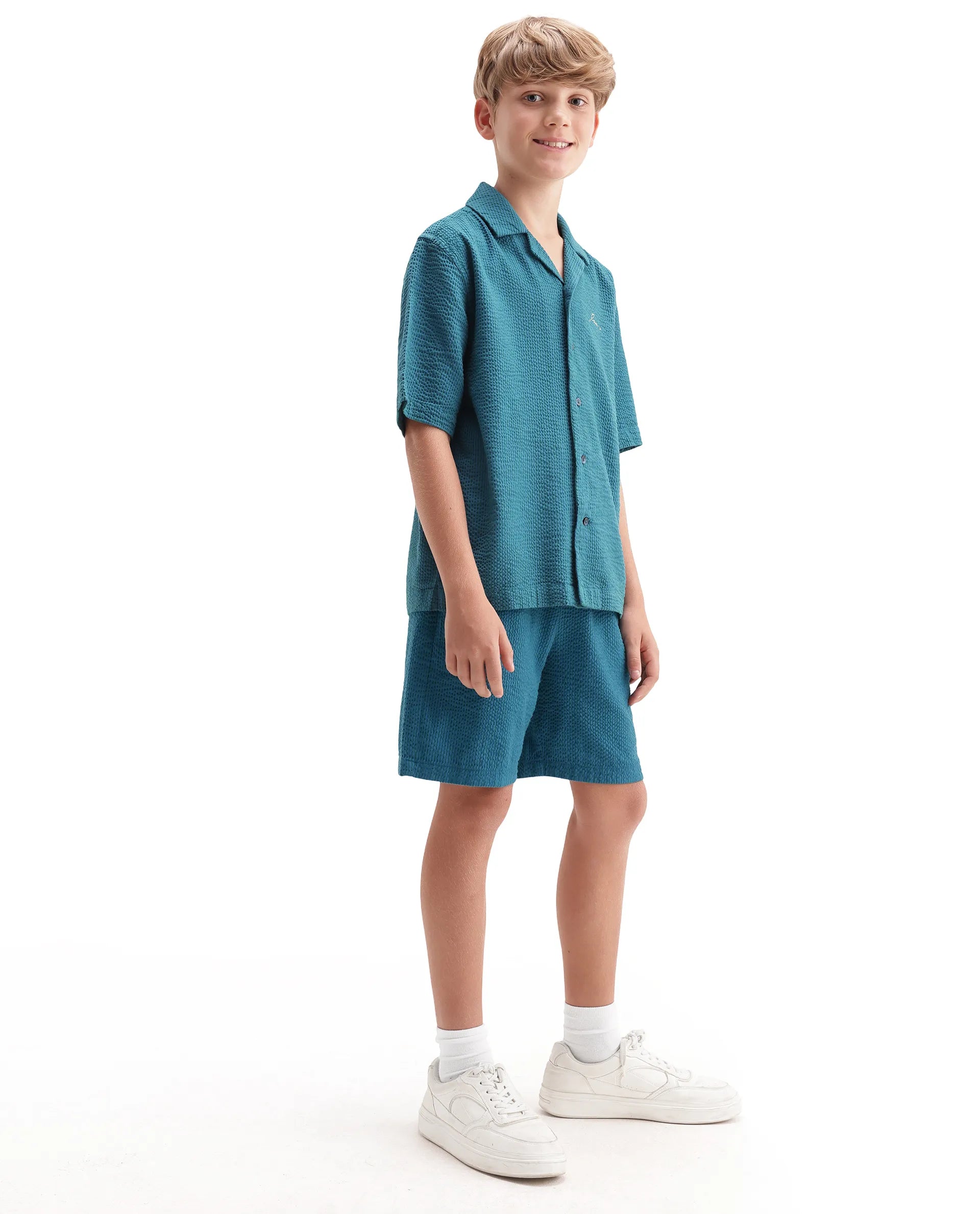 Rare Ones Kids Tesso-B Turq Cotton Button Closure Regular Fit Shorts