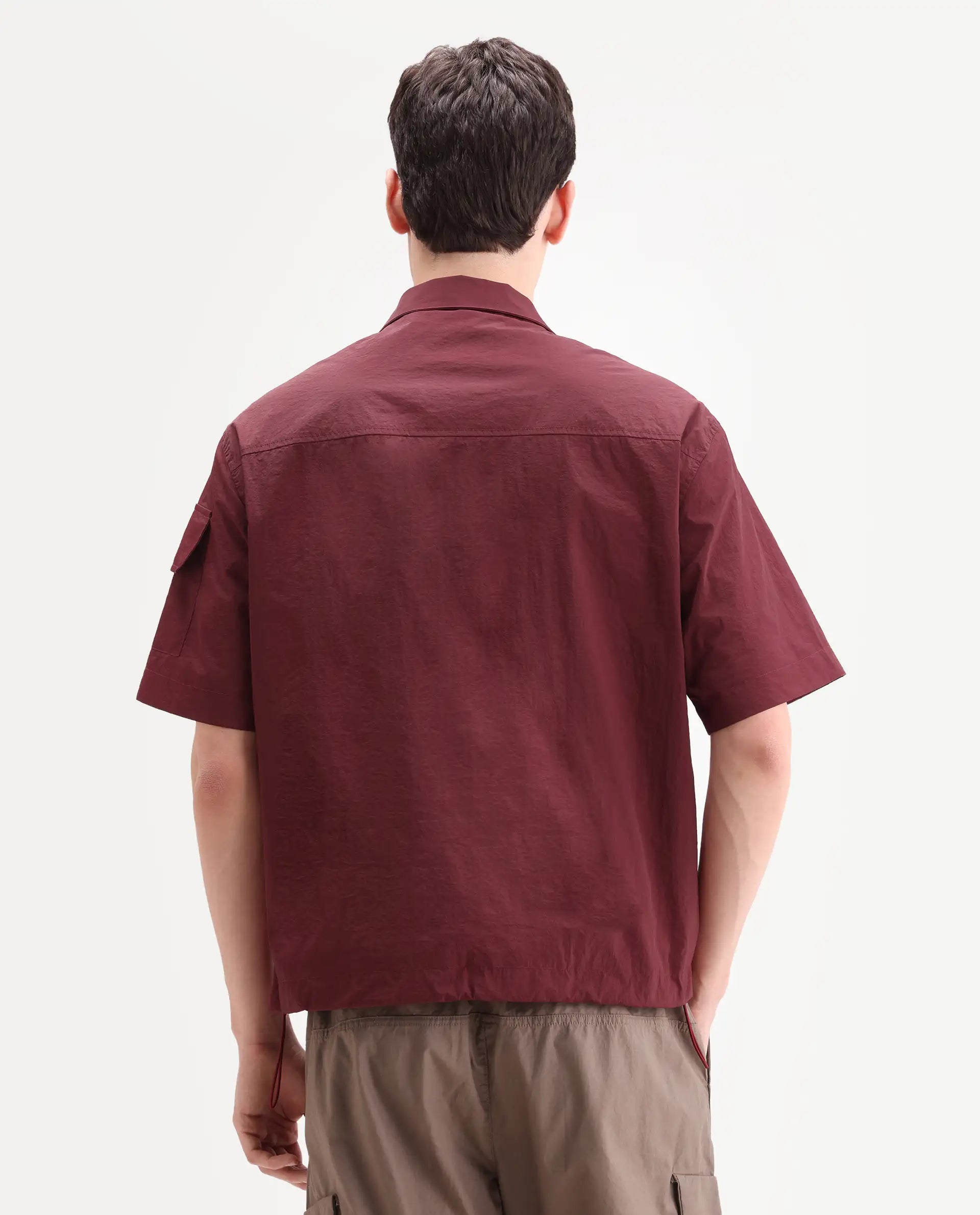 Rare Rabbit Men's Atto Red Nylon Fabric Half Sleeve Spread Collar Regular Fit Plain Polo