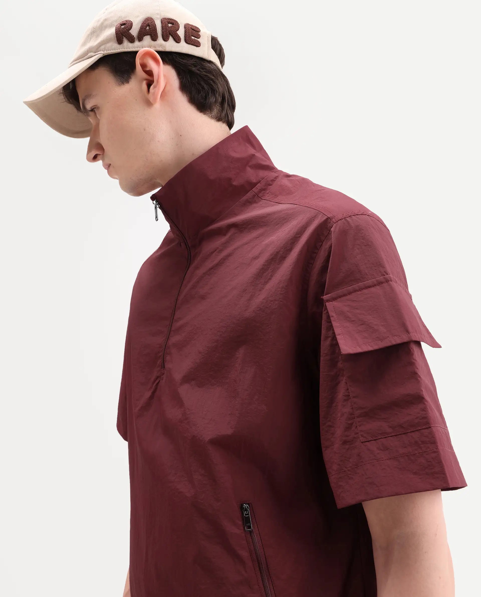 Rare Rabbit Men's Atto Red Nylon Fabric Half Sleeve Spread Collar Regular Fit Plain Polo