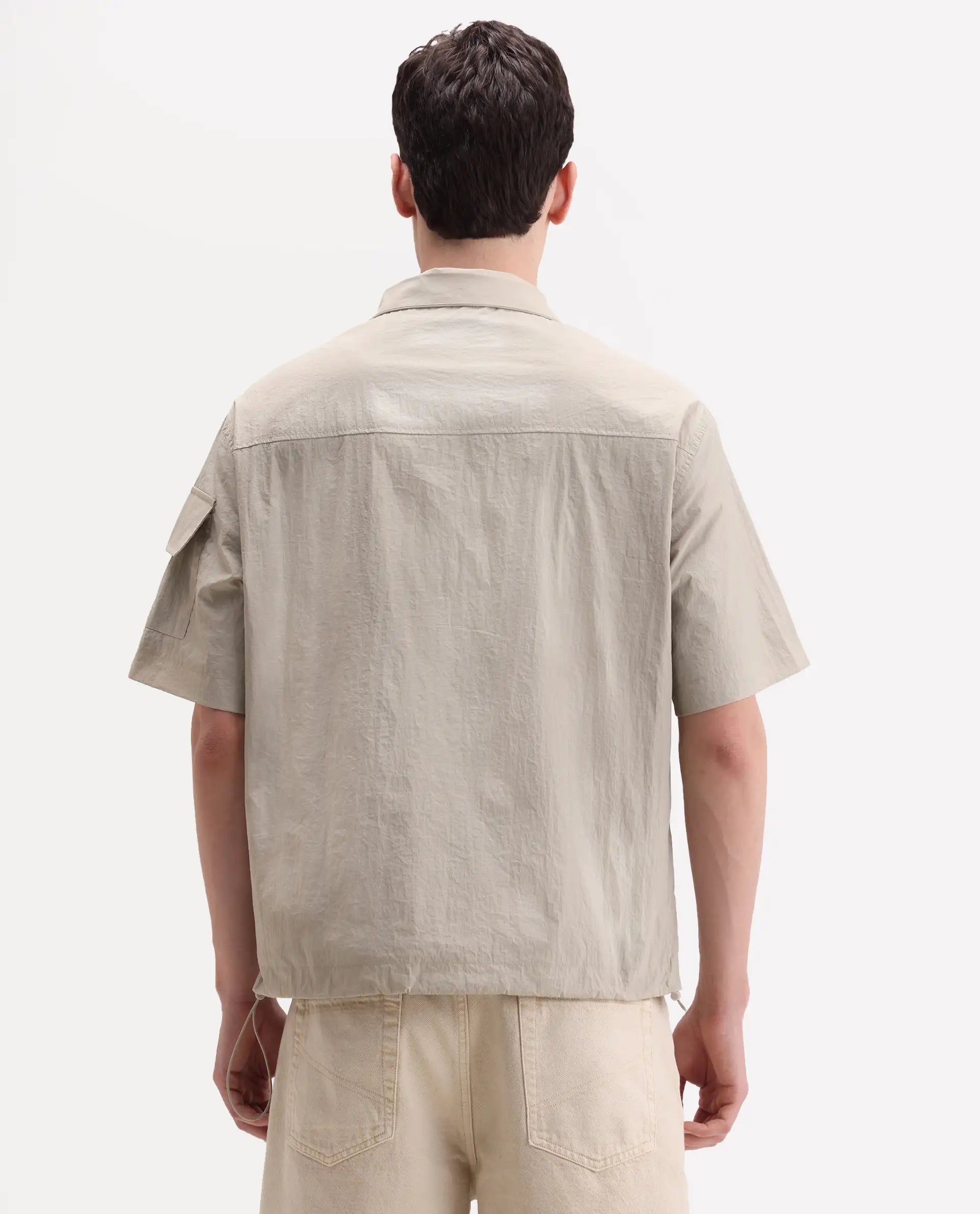 Rare Rabbit Men's Atto Beige Nylon Fabric Half Sleeve Spread Collar Regular Fit Plain Polo