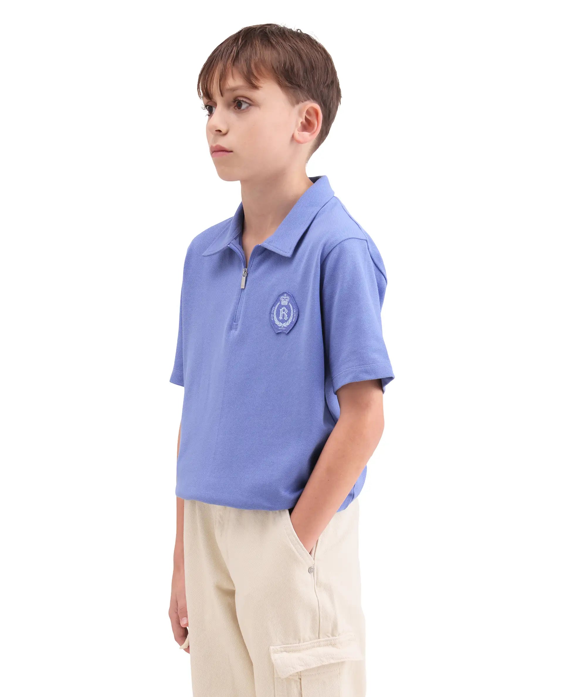 Rare Ones Kids Crown Purple Cotton Fabric Applique Zipper Closure Regular Fit Polo