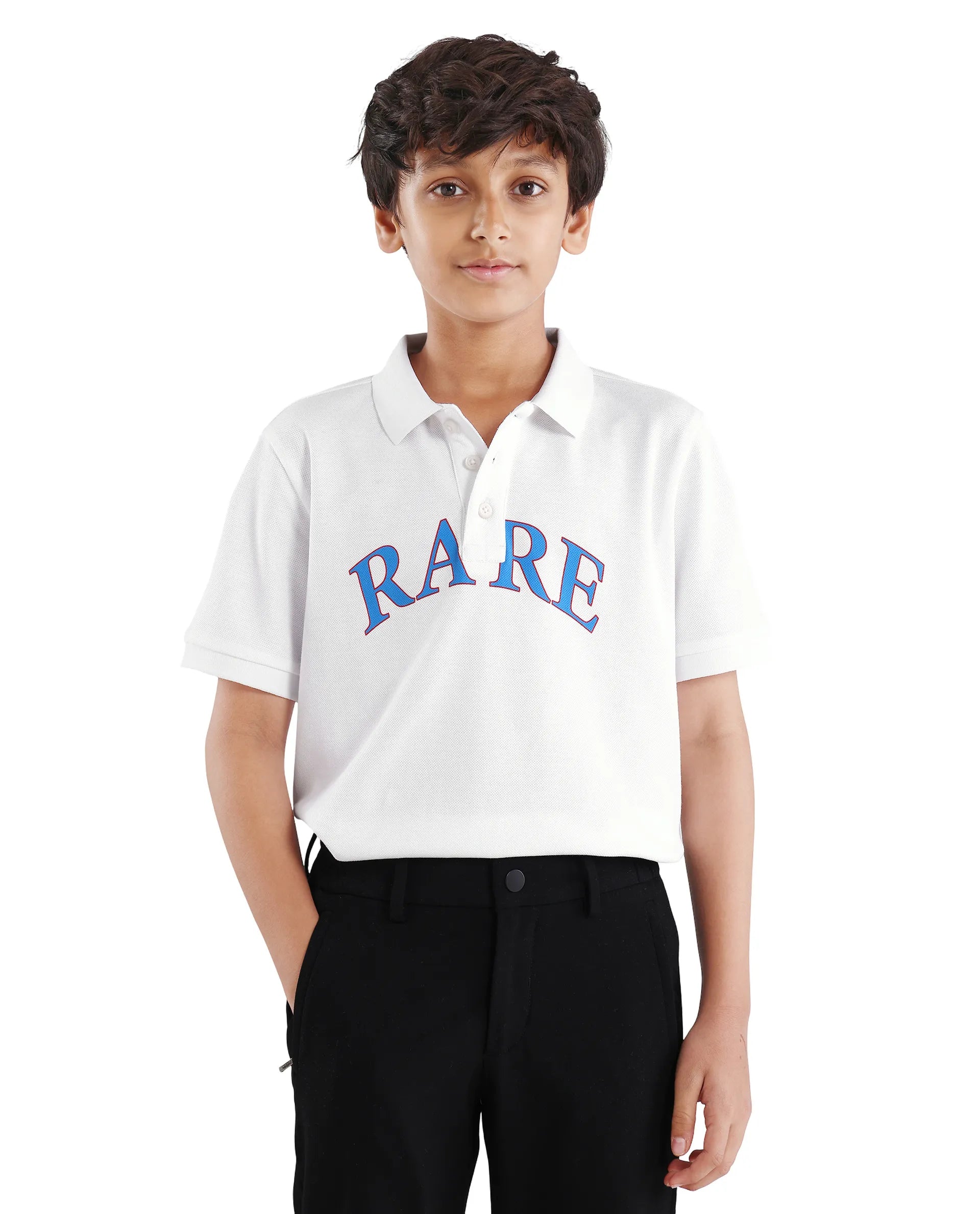 Rare Ones Kids Zorah White Cotton Button Closure Pigment Print Regular Fit Polo