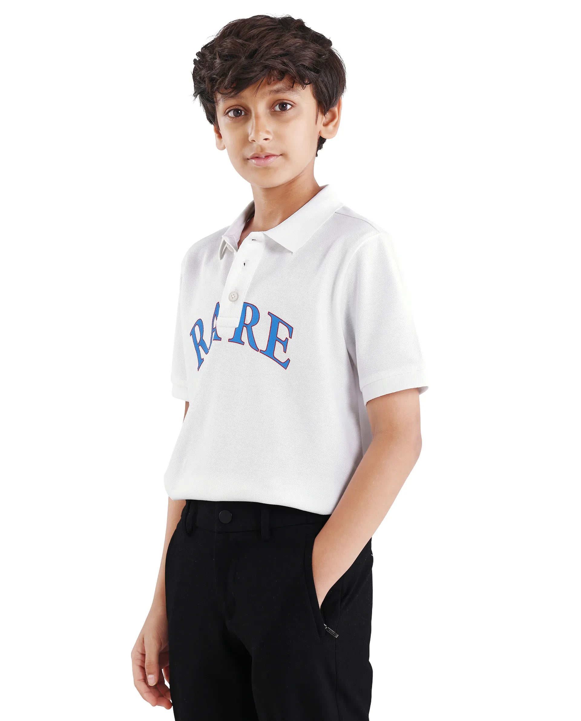 Rare Ones Kids Zorah White Cotton Button Closure Pigment Print Regular Fit Polo