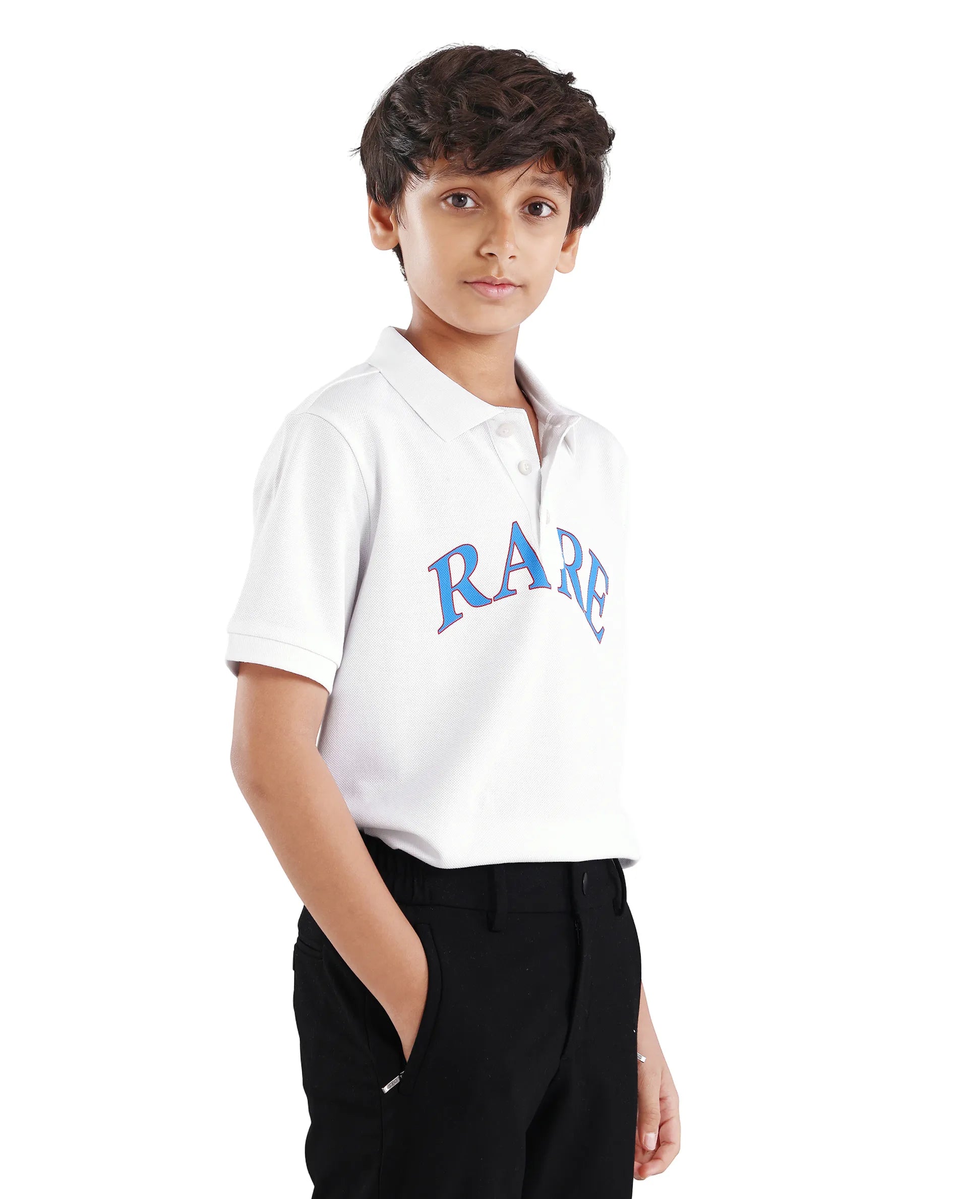 Rare Ones Kids Zorah White Cotton Button Closure Pigment Print Regular Fit Polo
