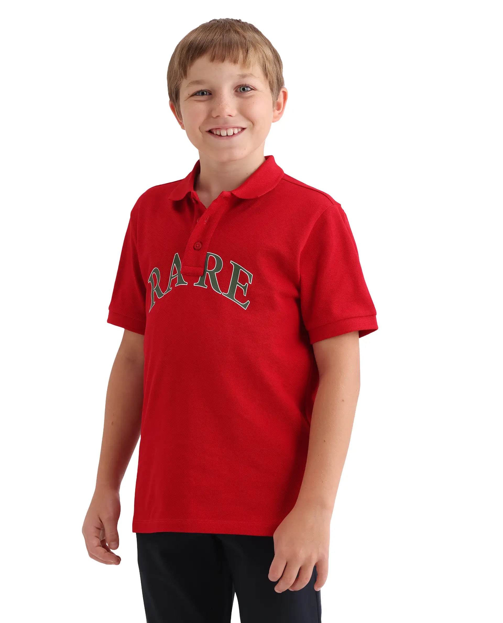Rare Ones Kids Zorah Red Cotton Button Closure Pigment Print Regular Fit Polo