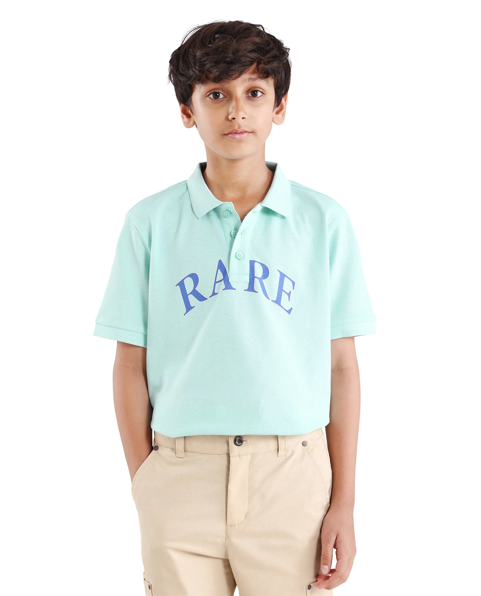 Rare Ones Kids Zorah Fluorescent Blue Cotton Button Closure Pigment Print Regular Fit Polo