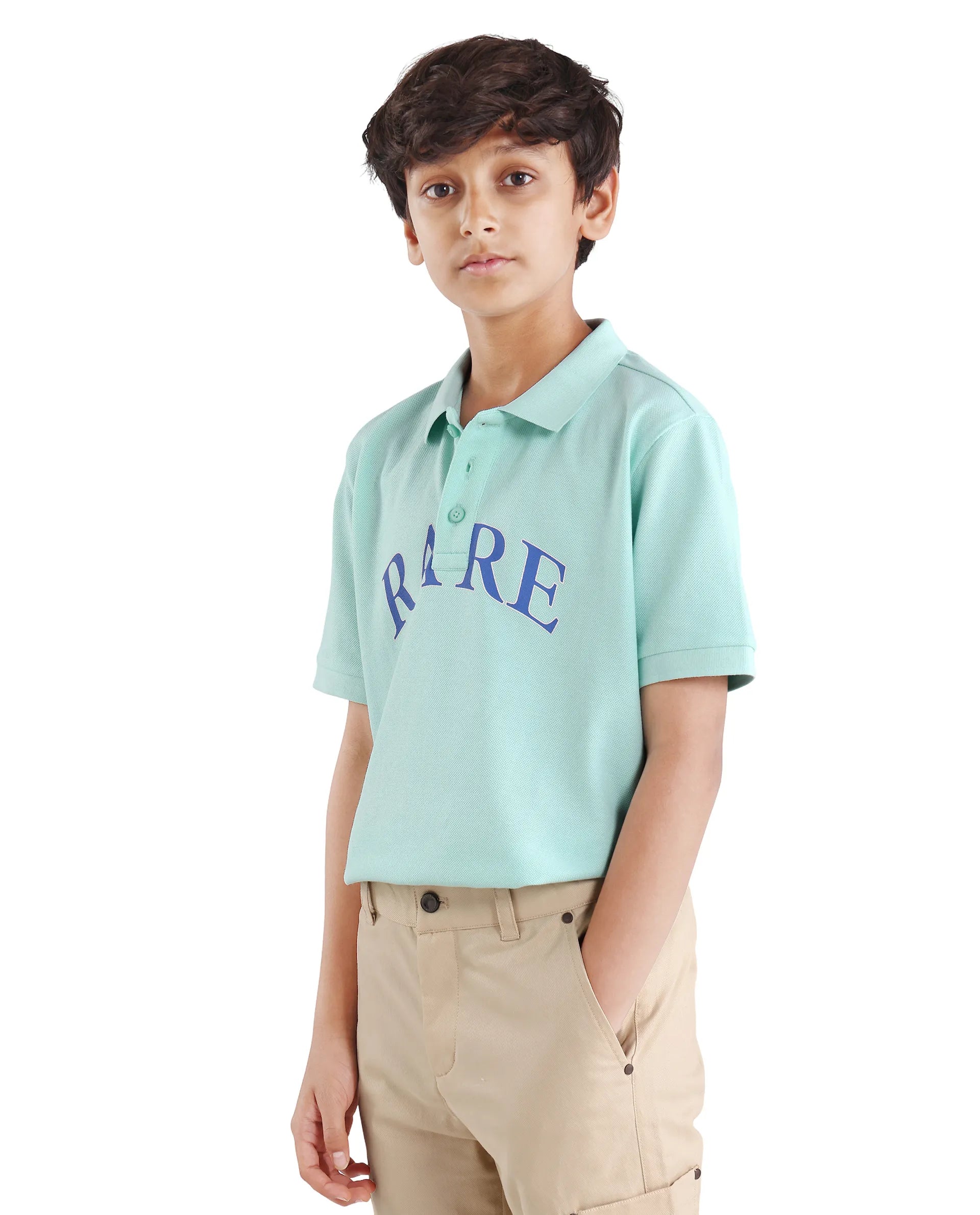 Rare Ones Kids Zorah Fluorescent Blue Cotton Button Closure Pigment Print Regular Fit Polo