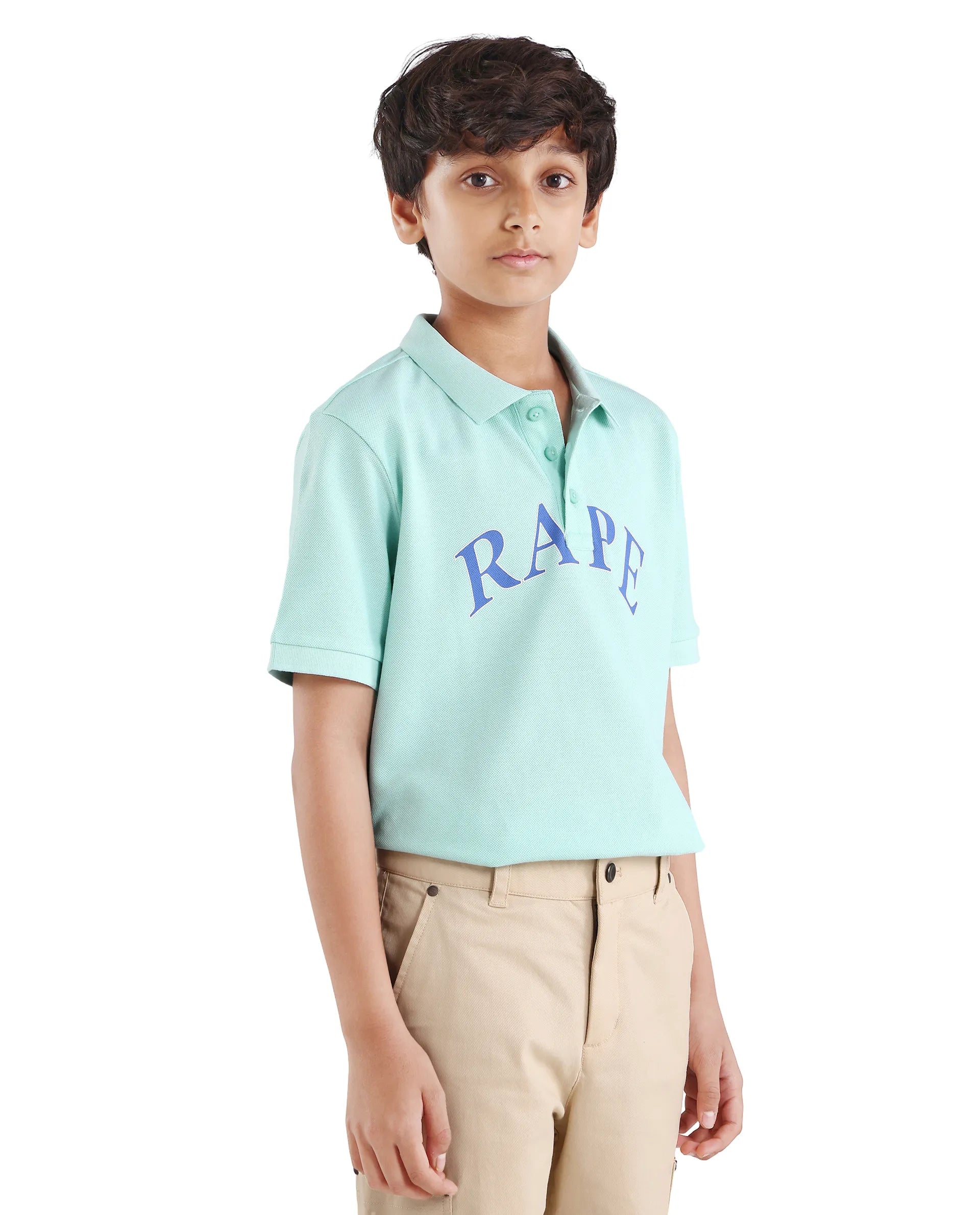 Rare Ones Kids Zorah Fluorescent Blue Cotton Button Closure Pigment Print Regular Fit Polo