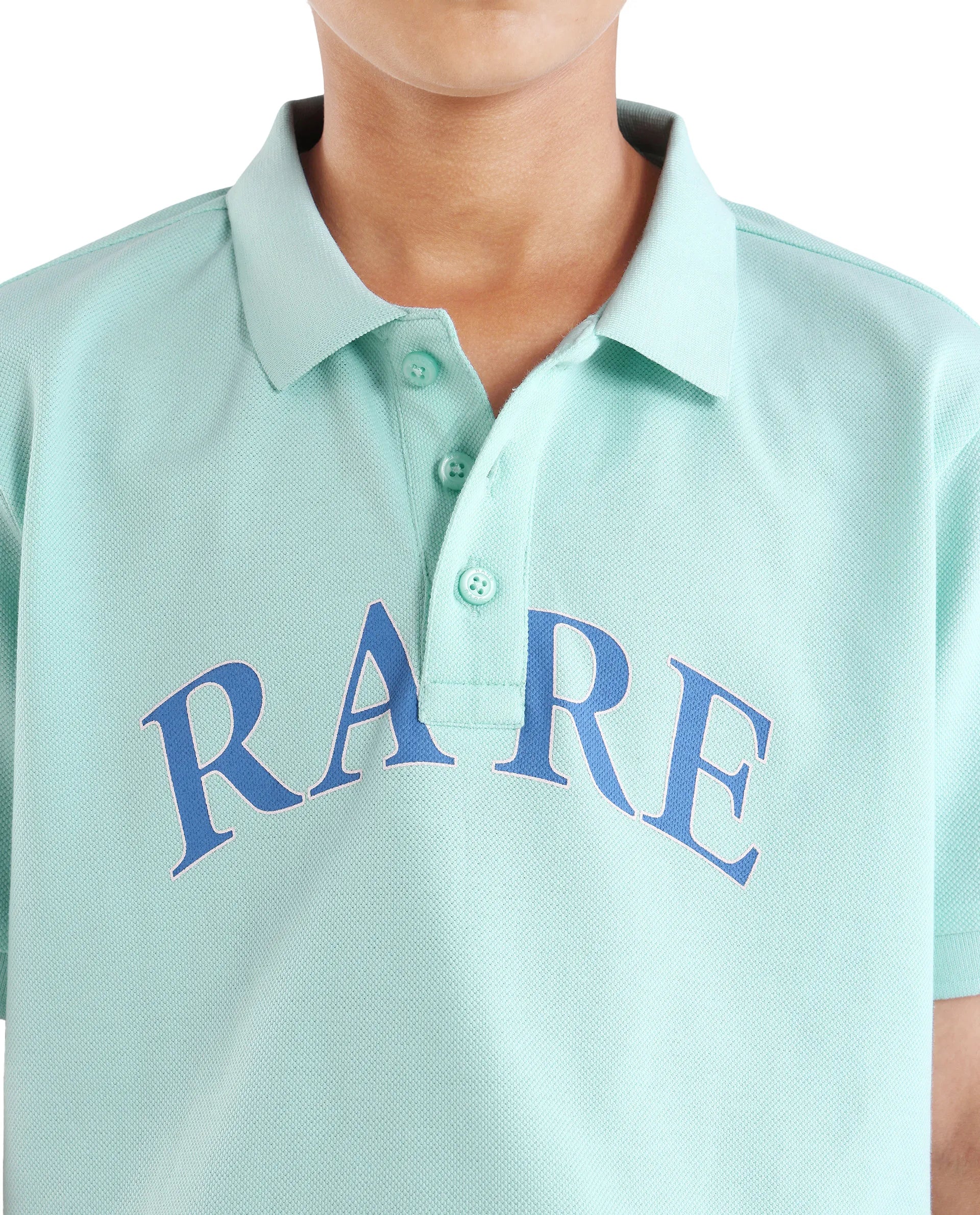 Rare Ones Kids Zorah Fluorescent Blue Cotton Button Closure Pigment Print Regular Fit Polo