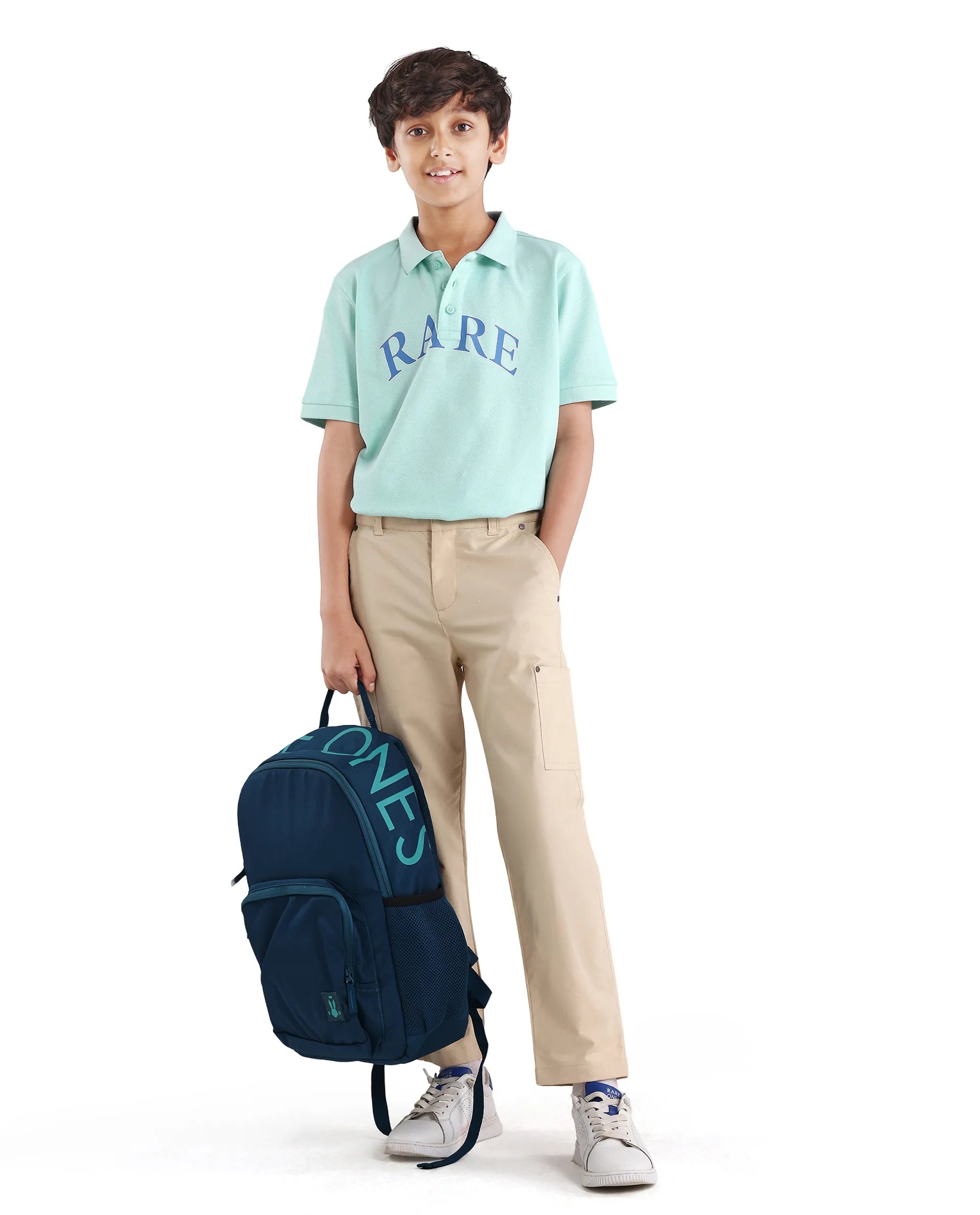Rare Ones Kids Zorah Fluorescent Blue Cotton Button Closure Pigment Print Regular Fit Polo