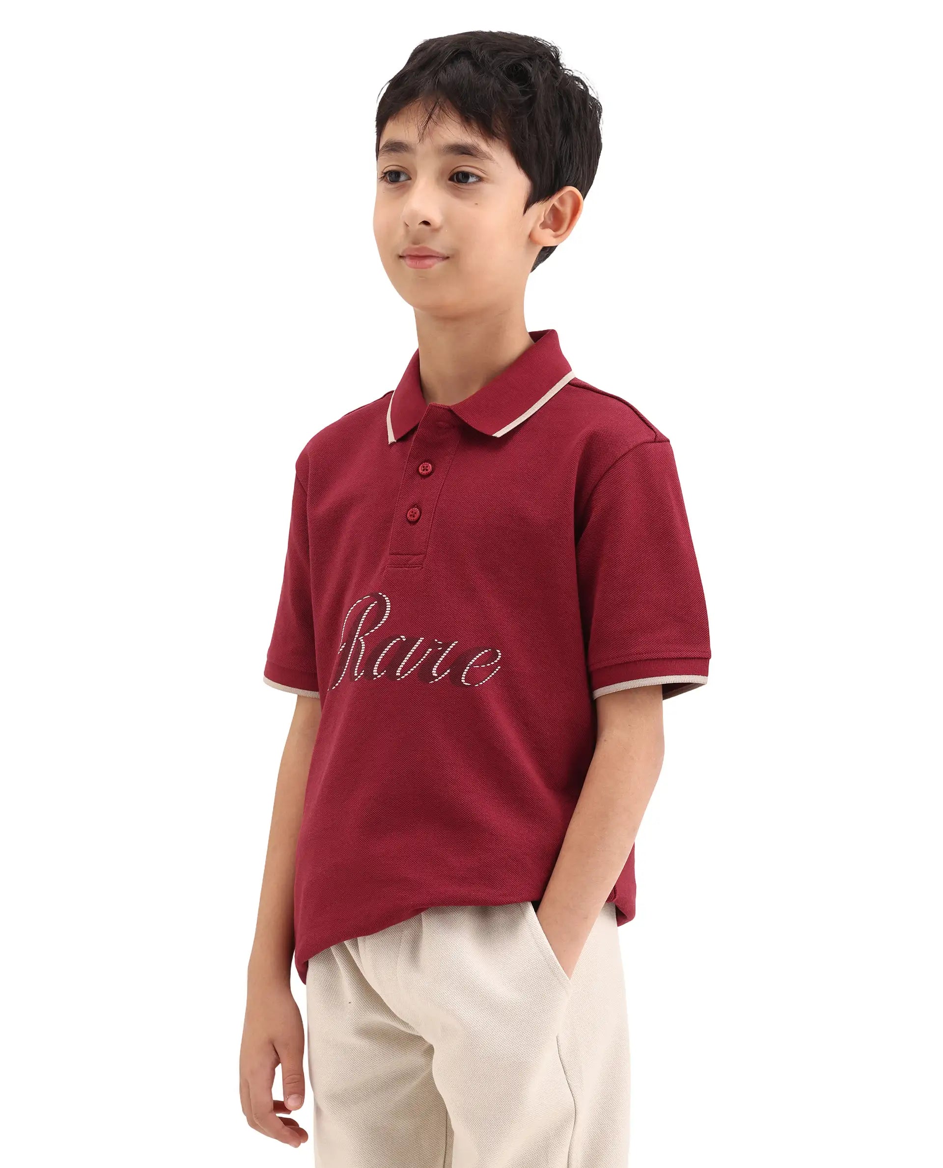 Rare Ones Kids Ford Red Cotton Button Closure Hd Print Regular Fit Polo