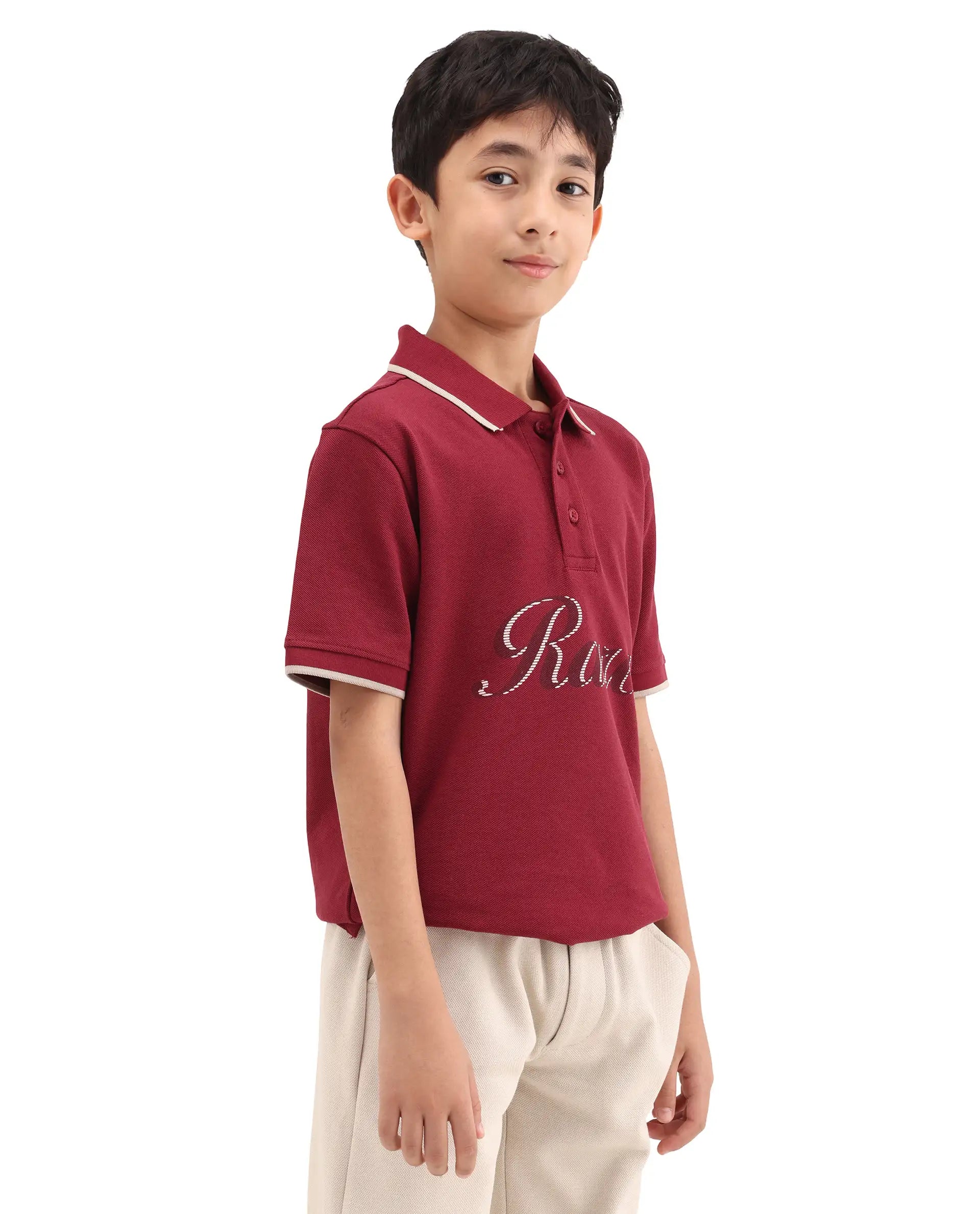 Rare Ones Kids Ford Red Cotton Button Closure Hd Print Regular Fit Polo
