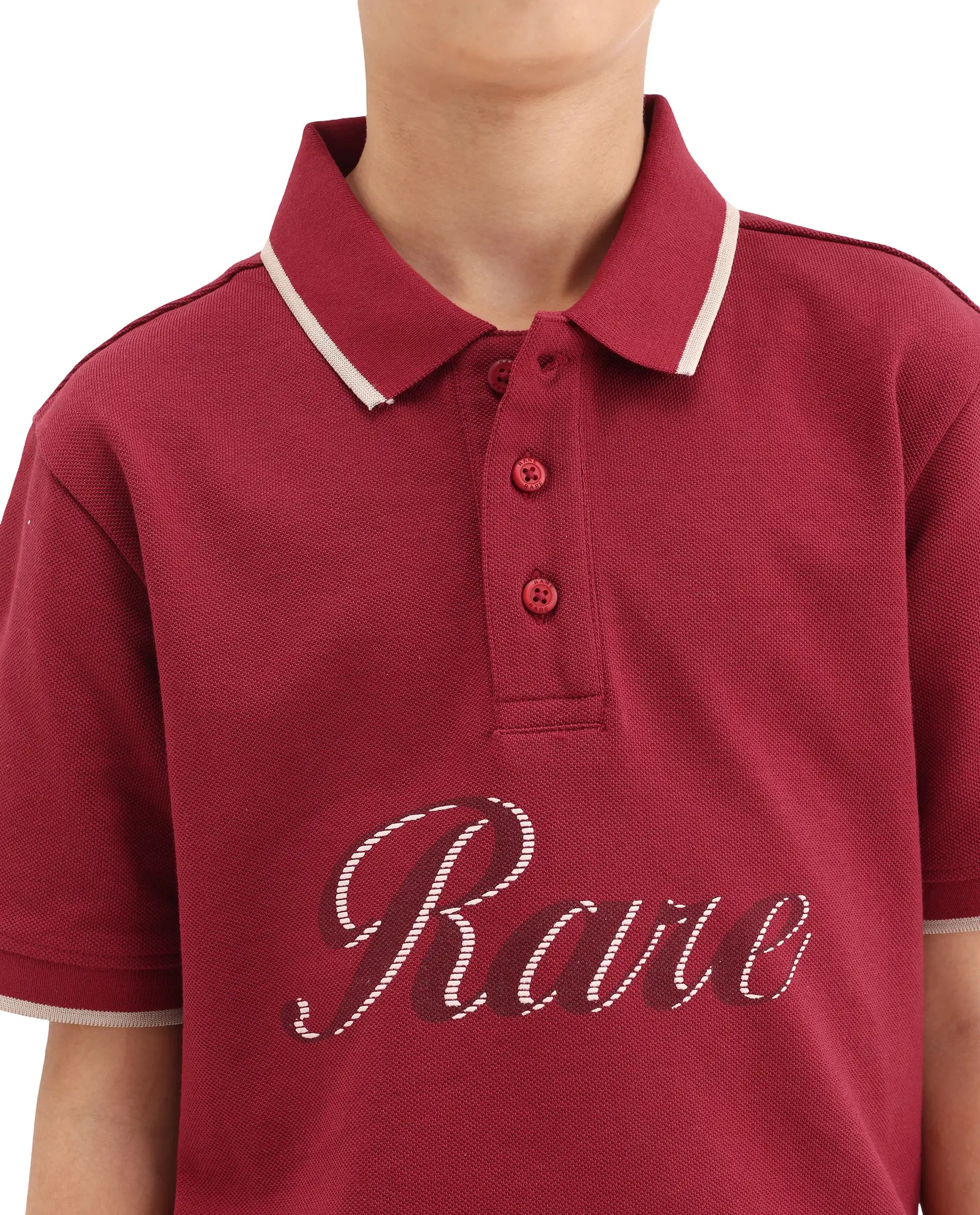 Rare Ones Kids Ford Red Cotton Button Closure Hd Print Regular Fit Polo
