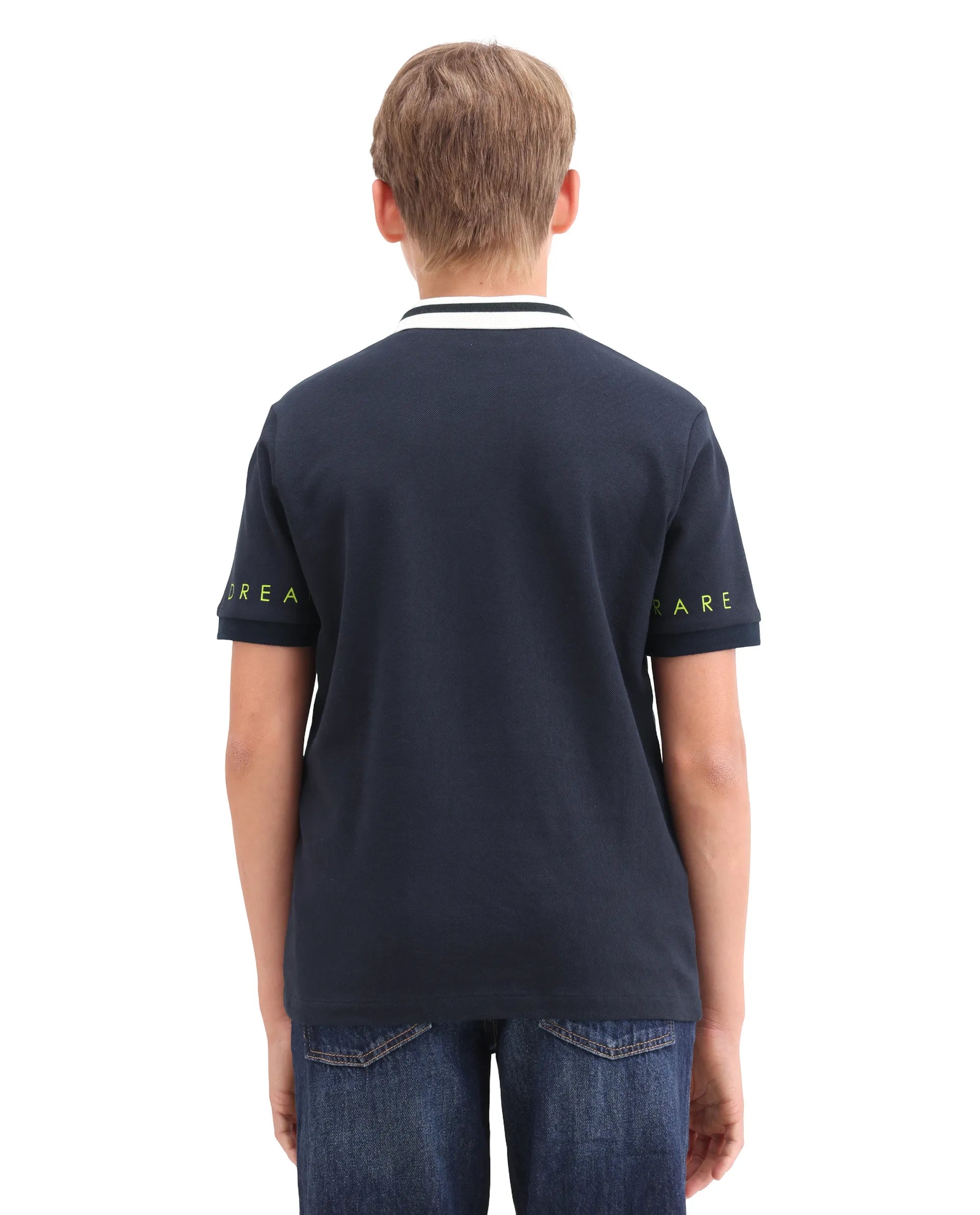 Rare Ones Kids Lura Navy Cotton Button Closure Pigment Print Regular Fit Polo