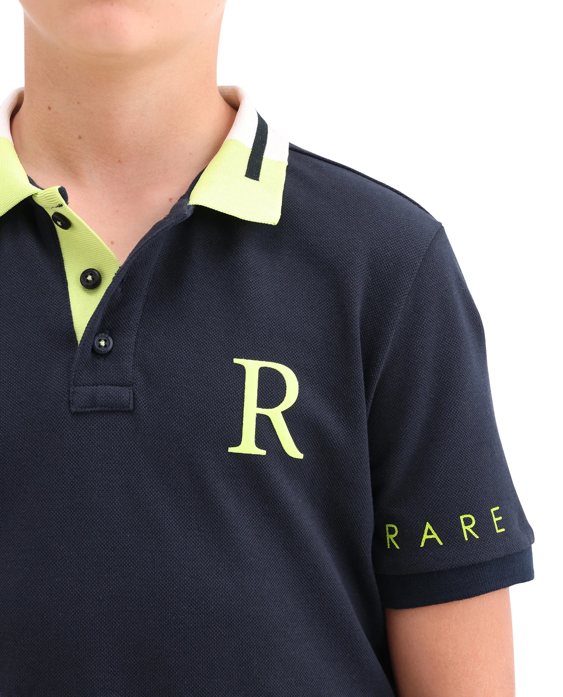 Rare Ones Kids Lura Navy Cotton Button Closure Pigment Print Regular Fit Polo