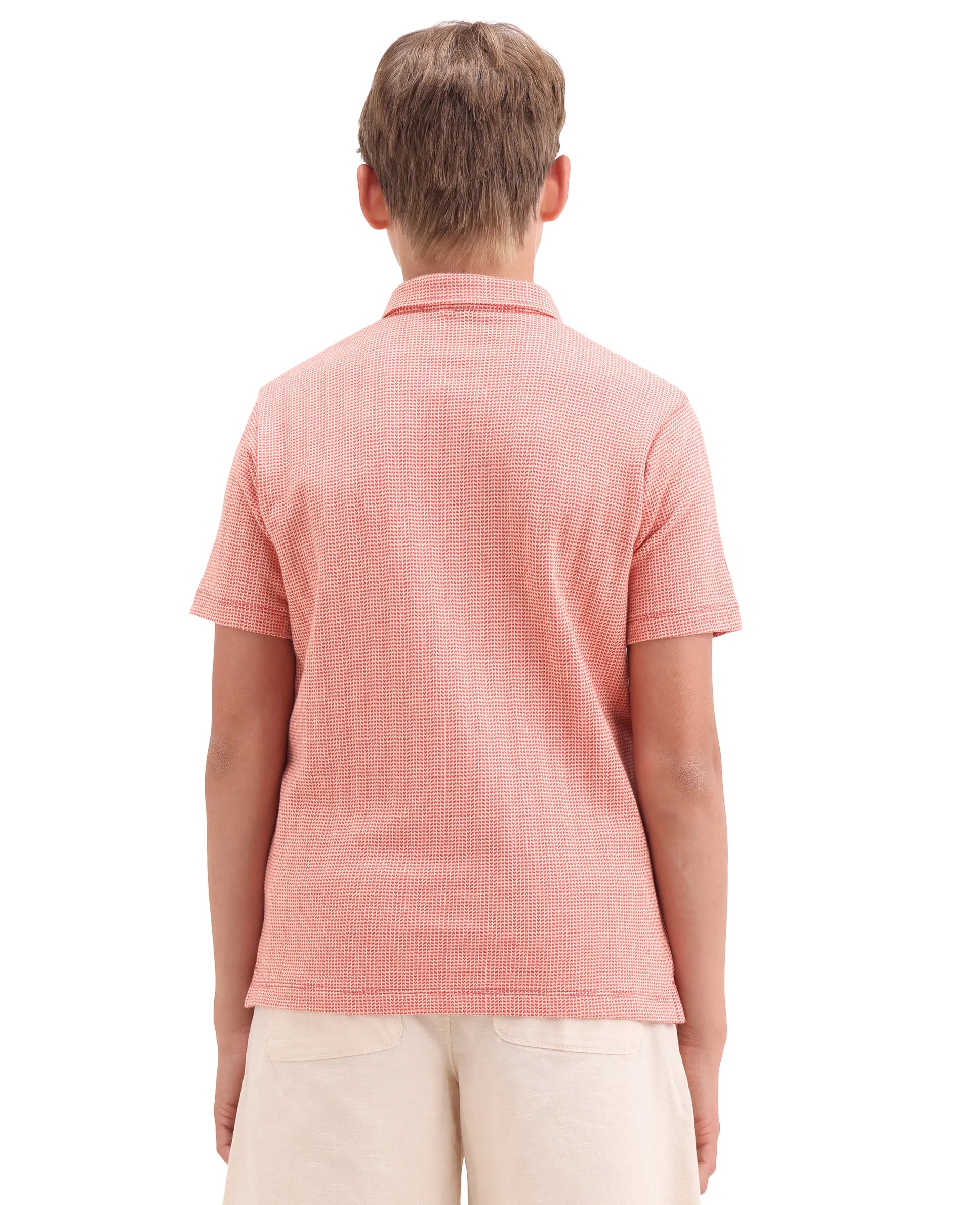 Rare Ones Kids Harri Orange Cotton Button Closure Jacquard Regular Fit Polo
