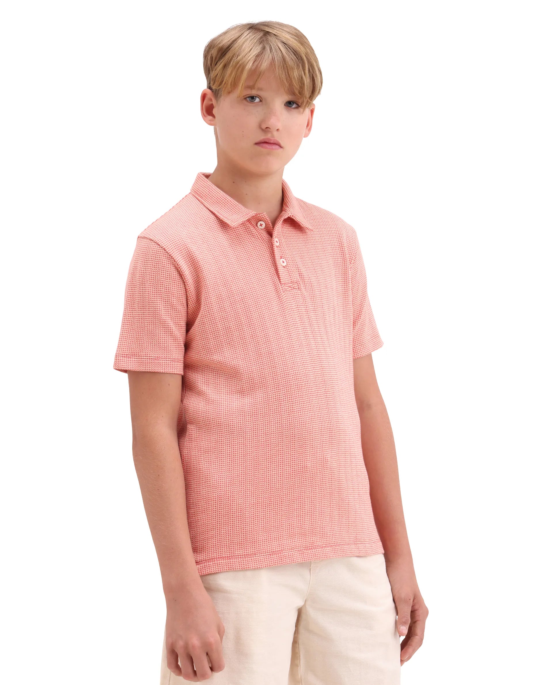 Rare Ones Kids Harri Orange Cotton Button Closure Jacquard Regular Fit Polo