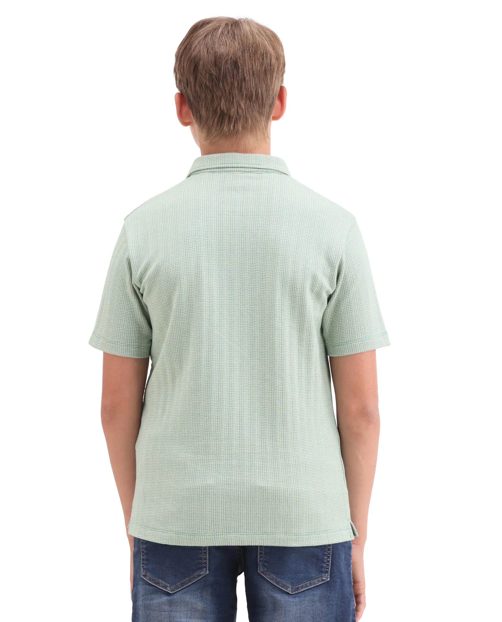 Rare Ones Kids Harri Teal Cotton Button Closure Jacquard Regular Fit Polo