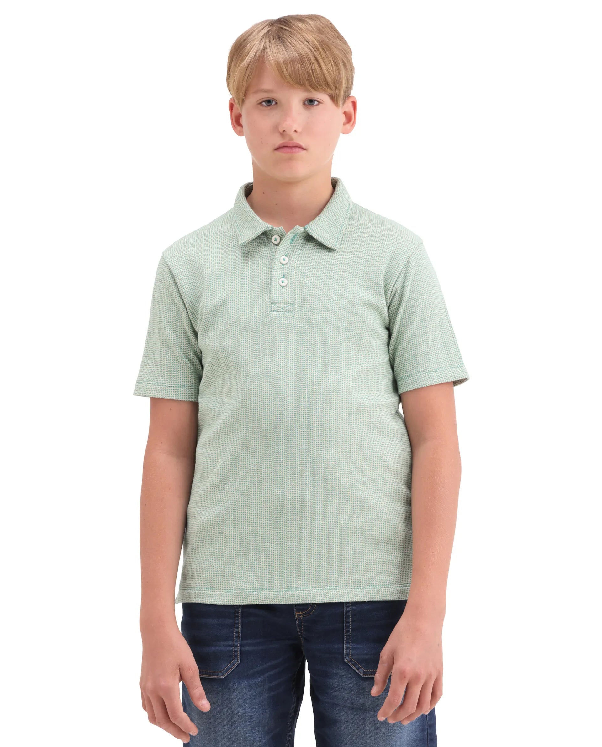 Rare Ones Kids Harri Teal Cotton Button Closure Jacquard Regular Fit Polo