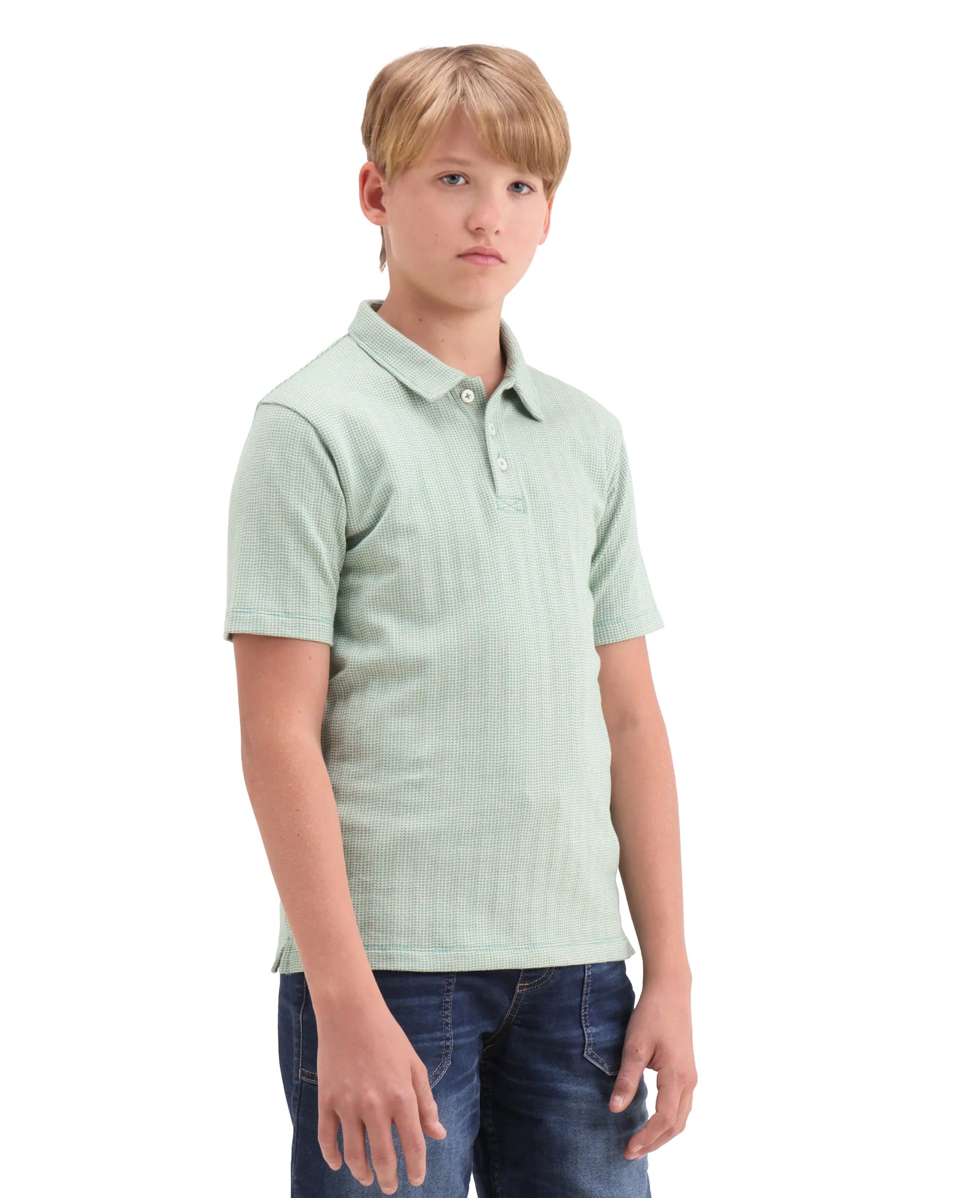 Rare Ones Kids Harri Teal Cotton Button Closure Jacquard Regular Fit Polo
