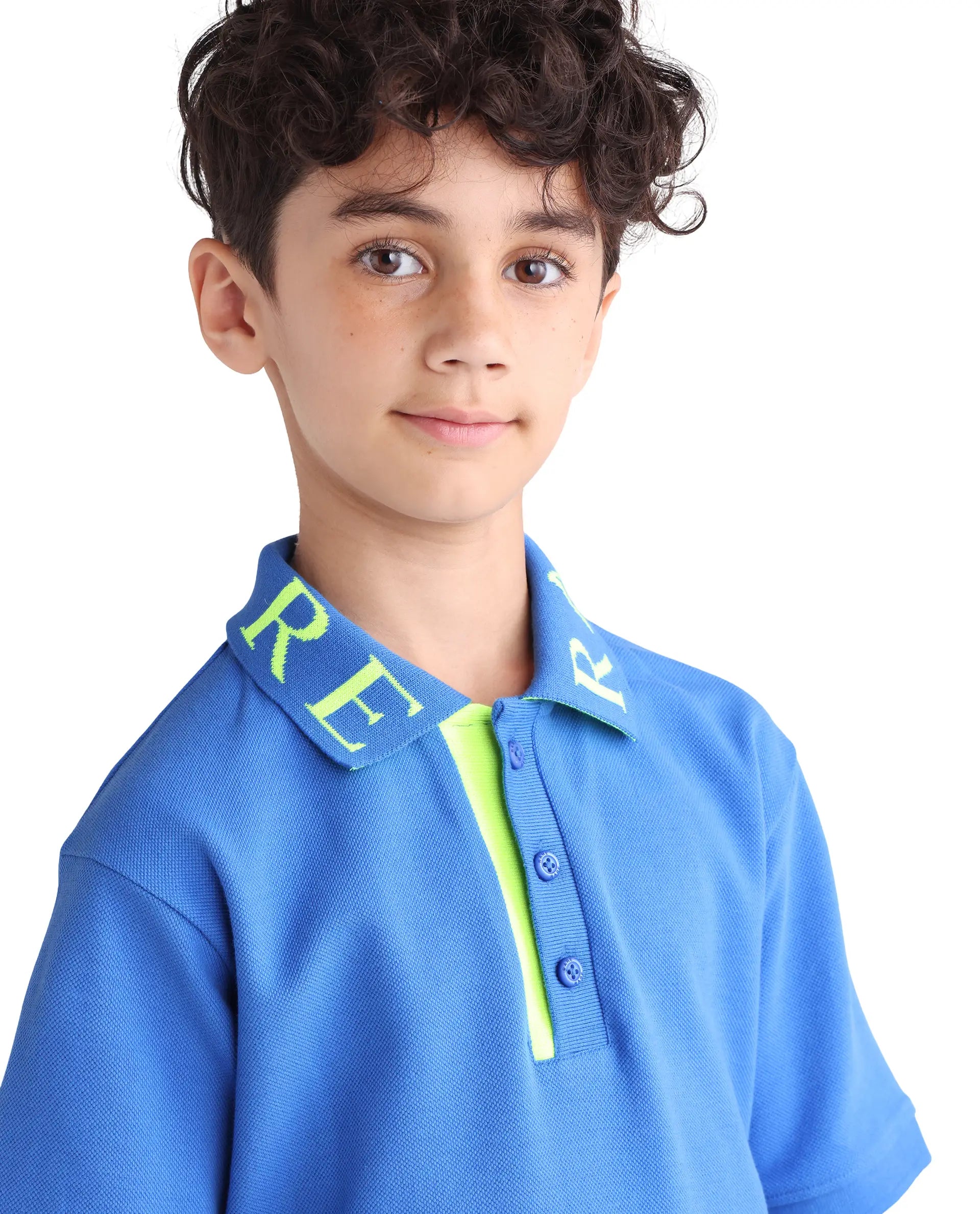 Rare Ones Kids Caven Blue Cotton Button Closure Jacquard Regular Fit Polo