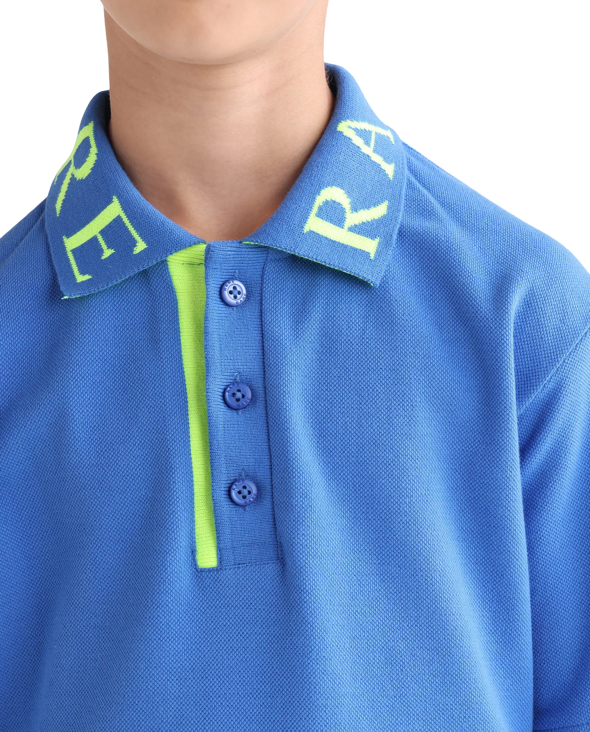 Rare Ones Kids Caven Blue Cotton Button Closure Jacquard Regular Fit Polo