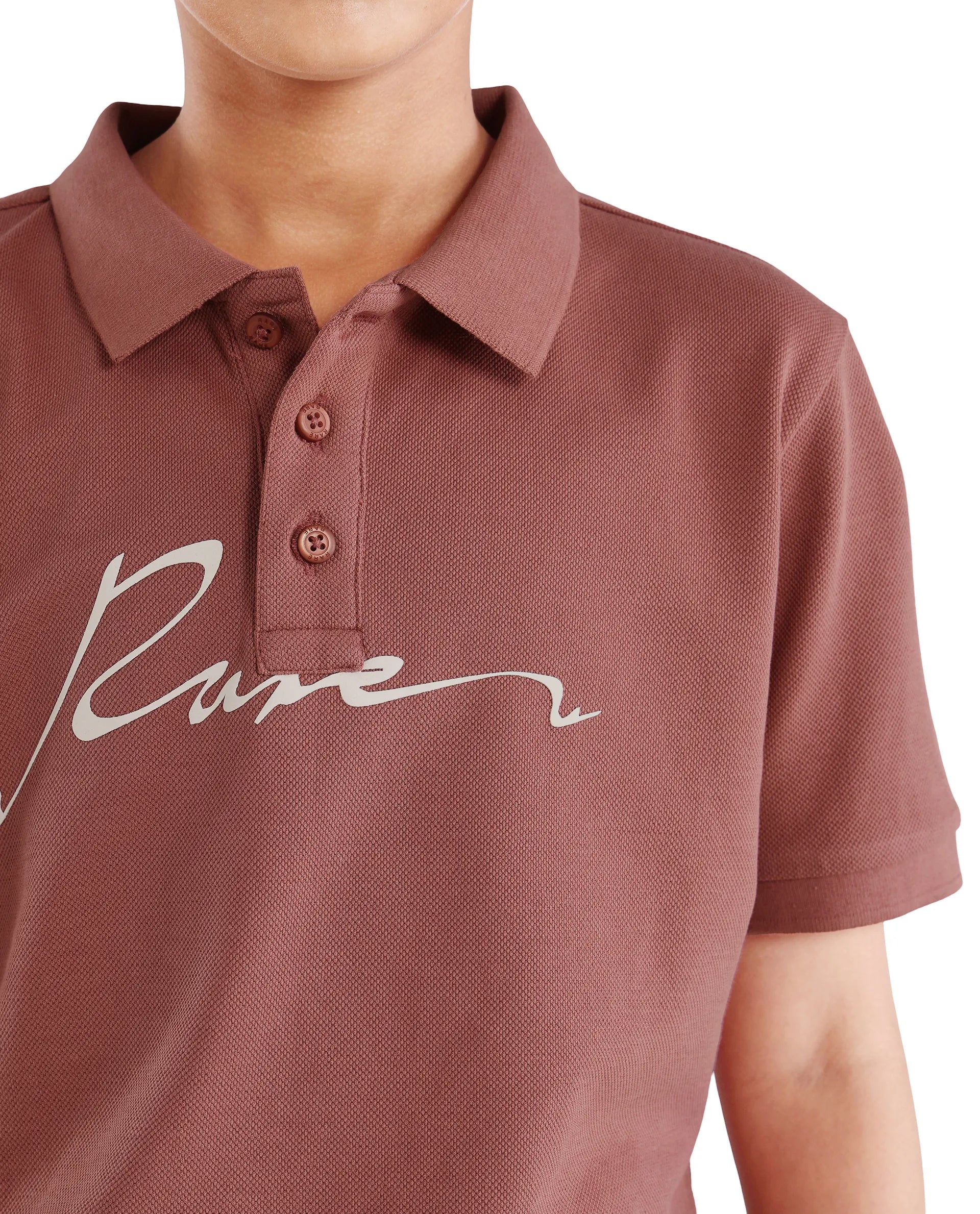 Rare Ones Kids Avir Dusky Red Cotton Button Closure Hd Print Regular Fit Polo