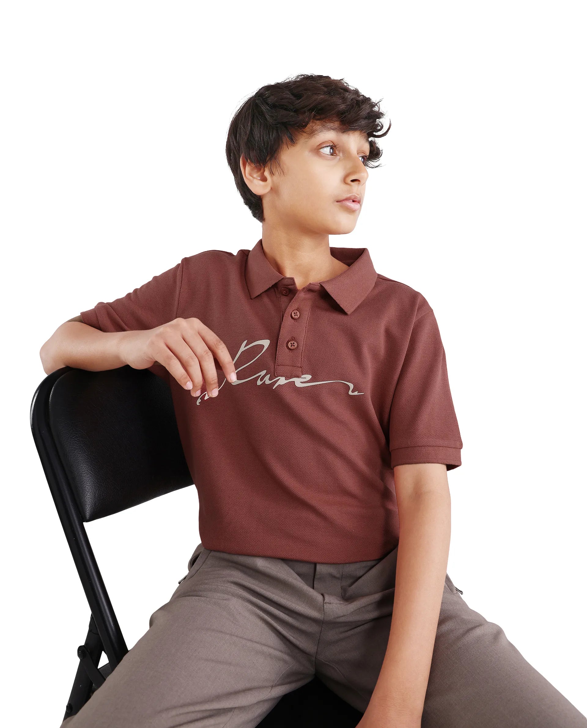 Rare Ones Kids Avir Dusky Red Cotton Button Closure Hd Print Regular Fit Polo