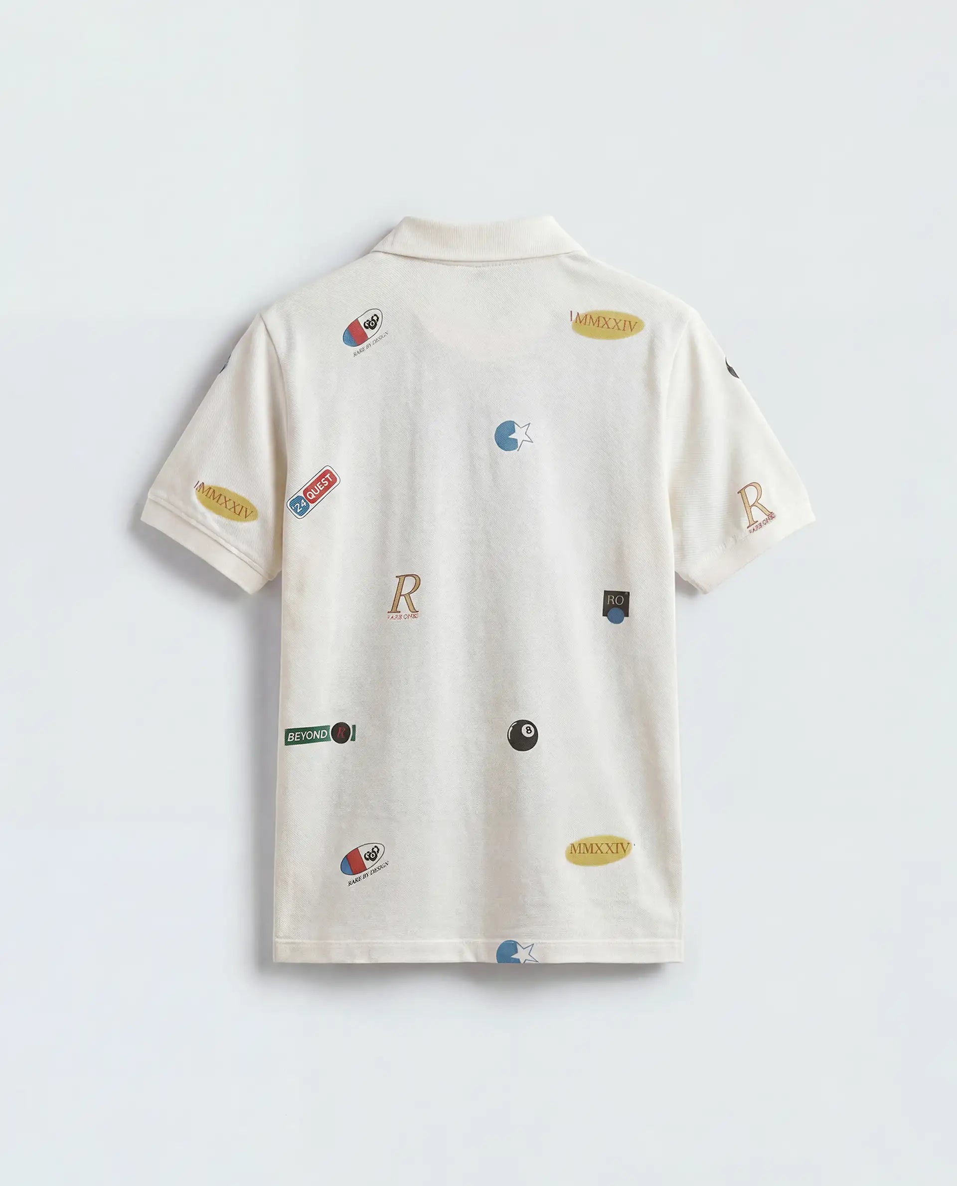 Rare Ones Kids Rixo White Cotton Button Closure All Over Print Regular Fit Polo