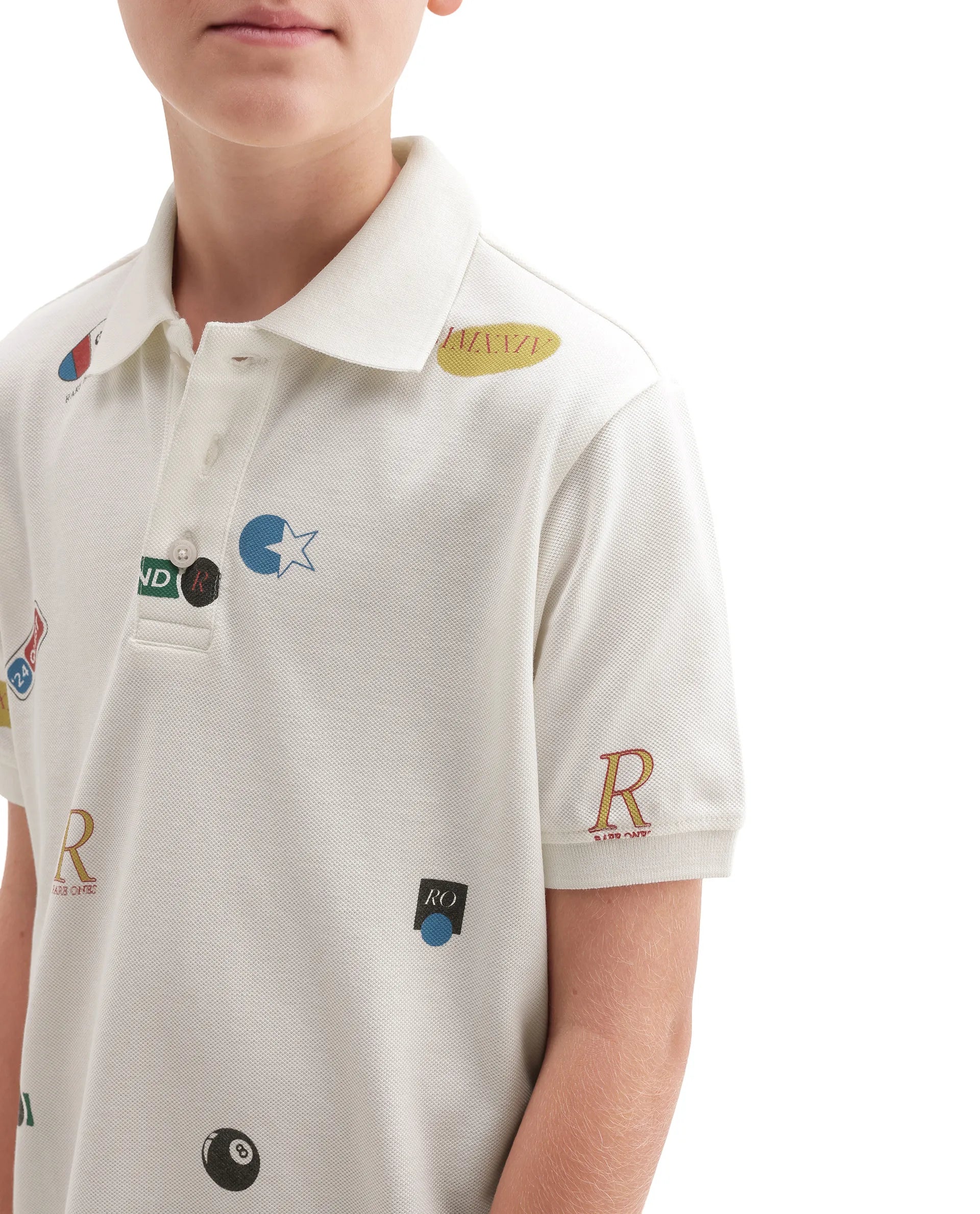 Rare Ones Kids Rixo White Cotton Button Closure All Over Print Regular Fit Polo