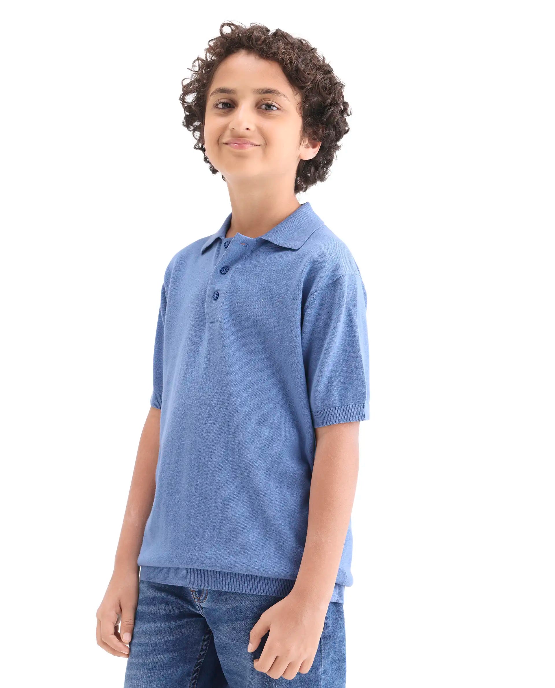 Rare Ones Kids Vale Blue Cotton Button Closure Regular Fit Polo