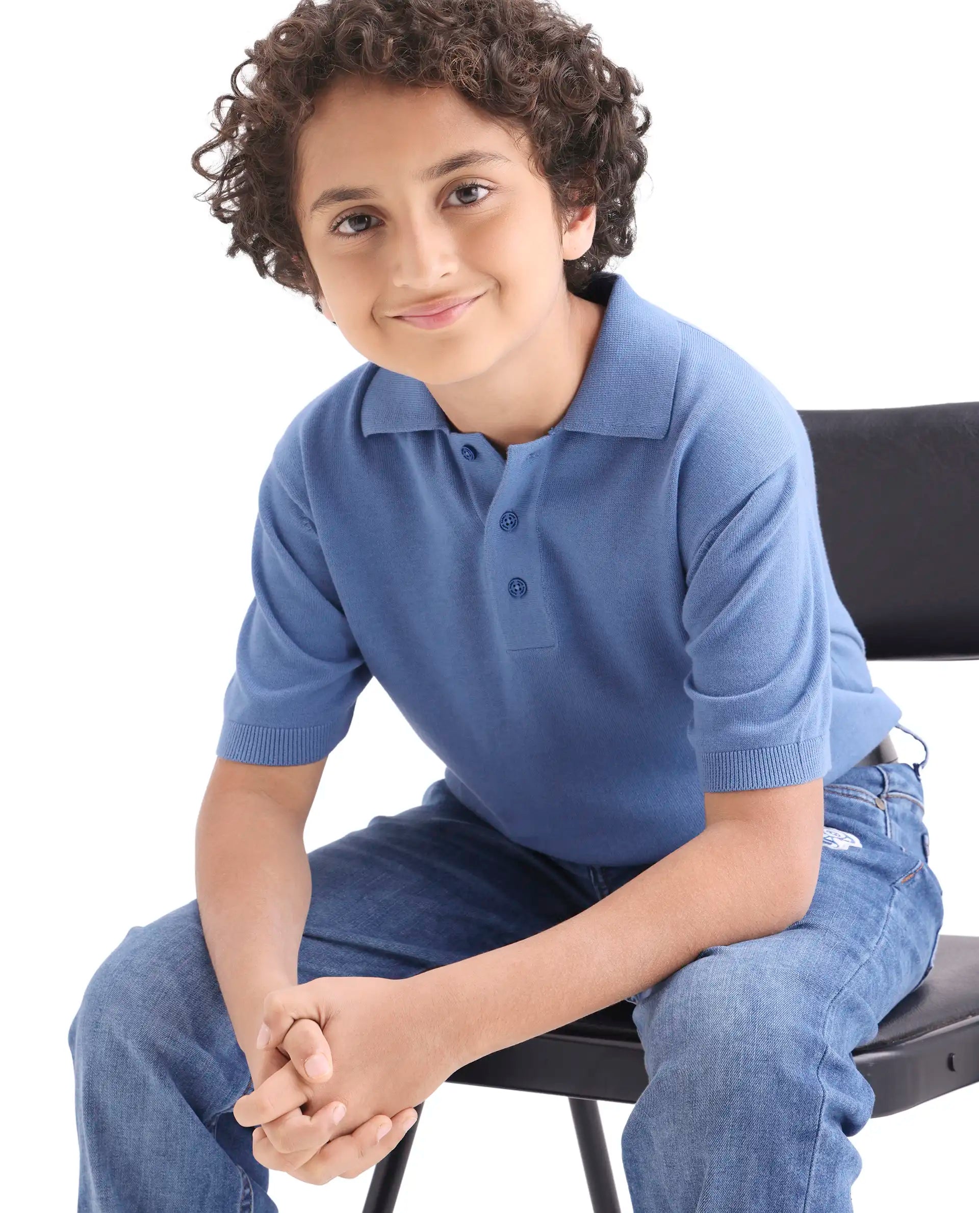 Rare Ones Kids Vale Blue Cotton Button Closure Regular Fit Polo