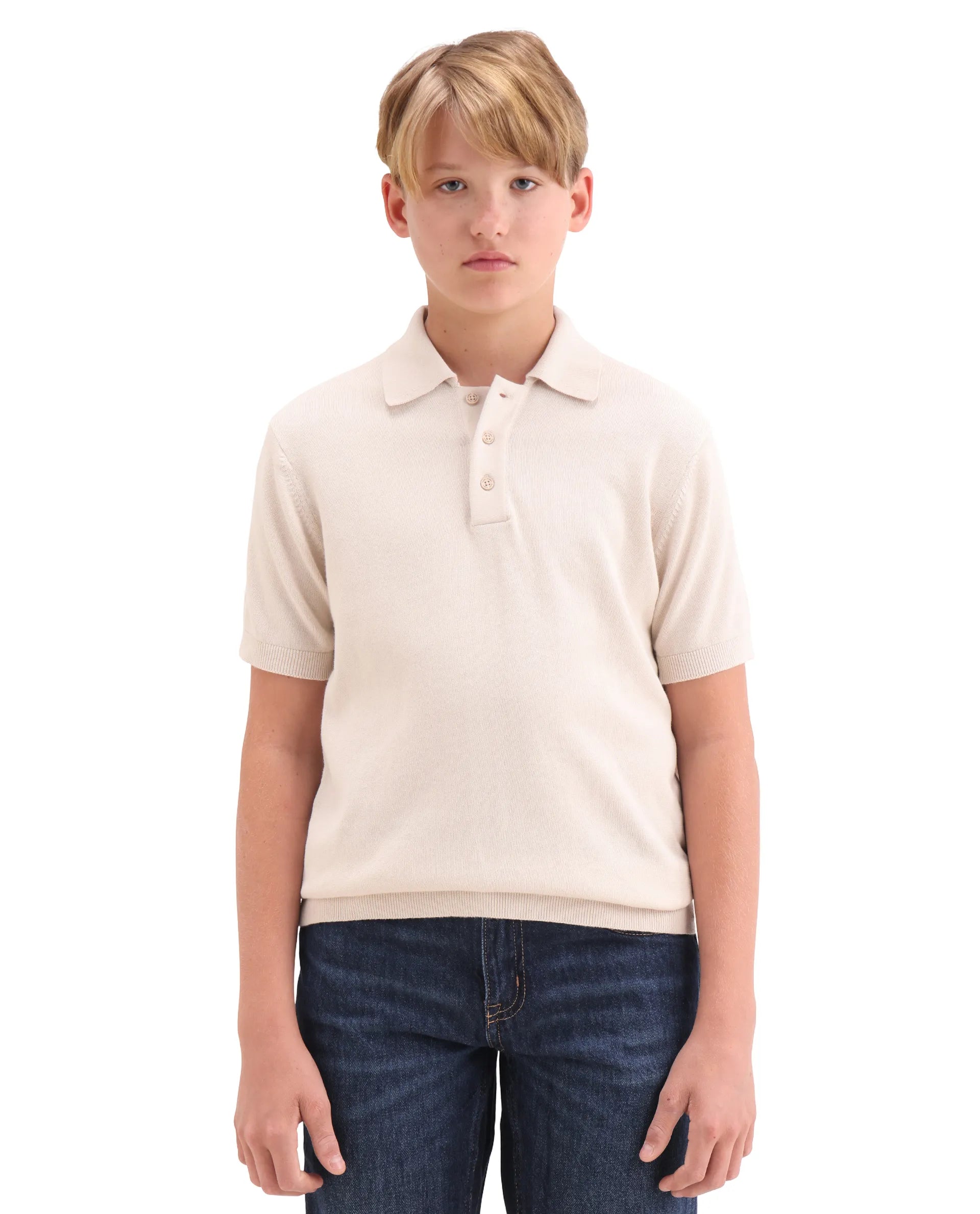 Rare Ones Kids Vale Light Beige Cotton Button Closure Regular Fit Polo
