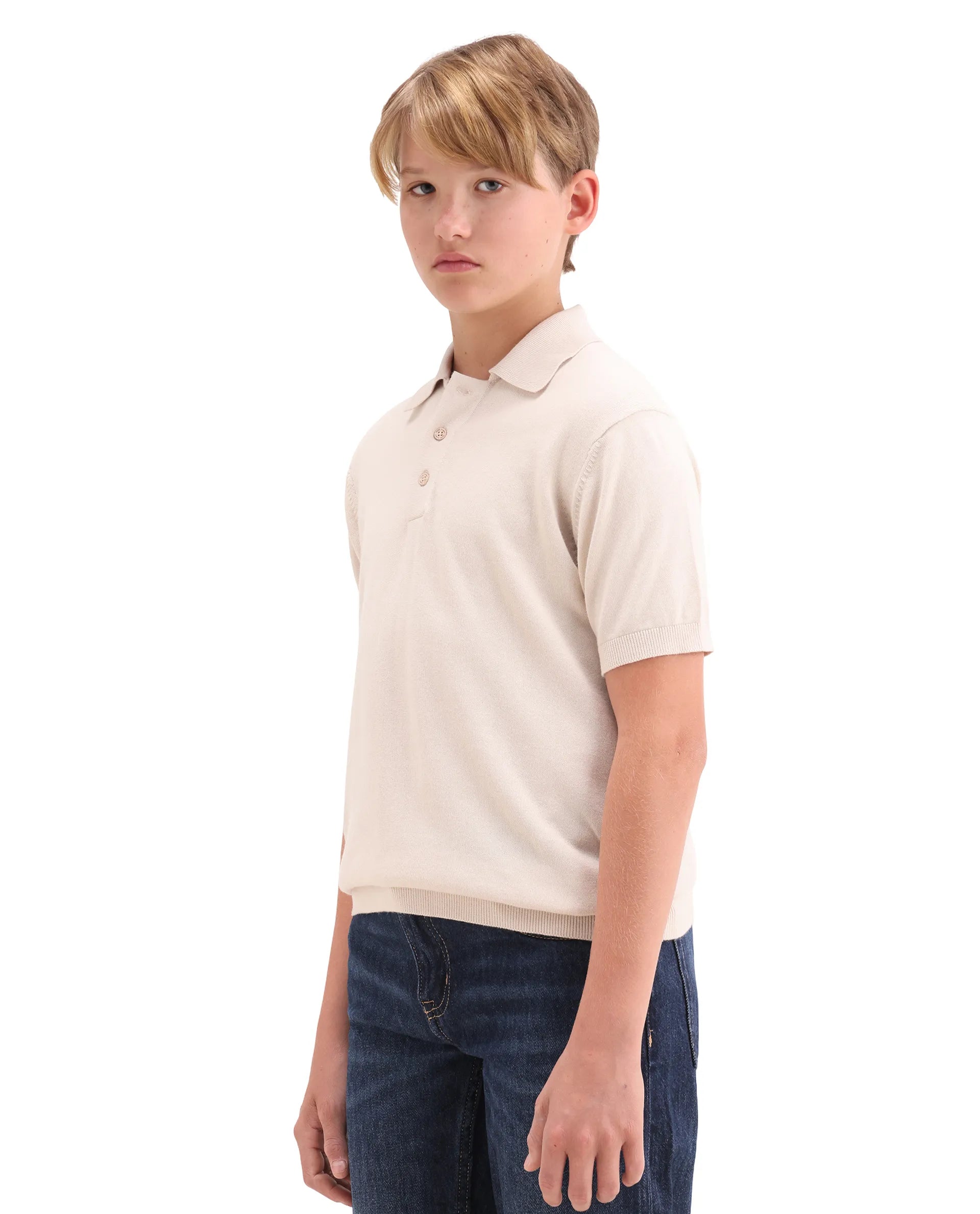 Rare Ones Kids Vale Light Beige Cotton Button Closure Regular Fit Polo