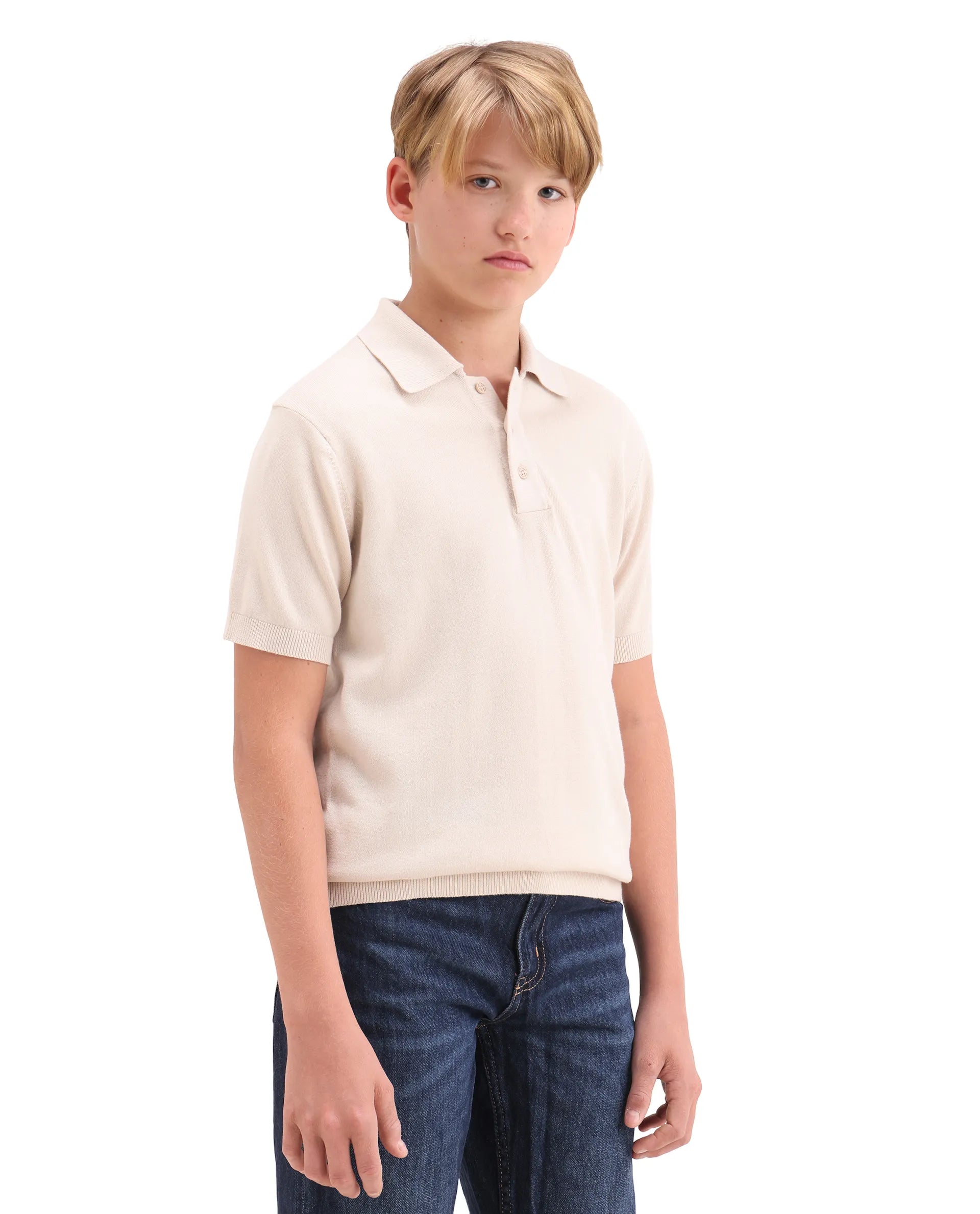 Rare Ones Kids Vale Light Beige Cotton Button Closure Regular Fit Polo