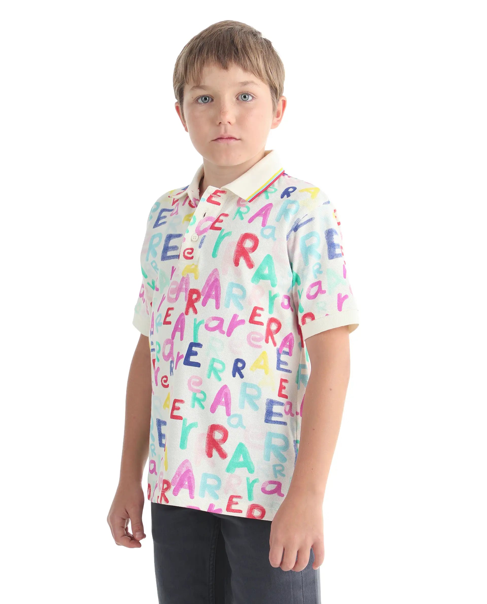 Rare Ones Kids Luca Multi Cotton Fabric All Over Print Button Closure Regular Fit Polo