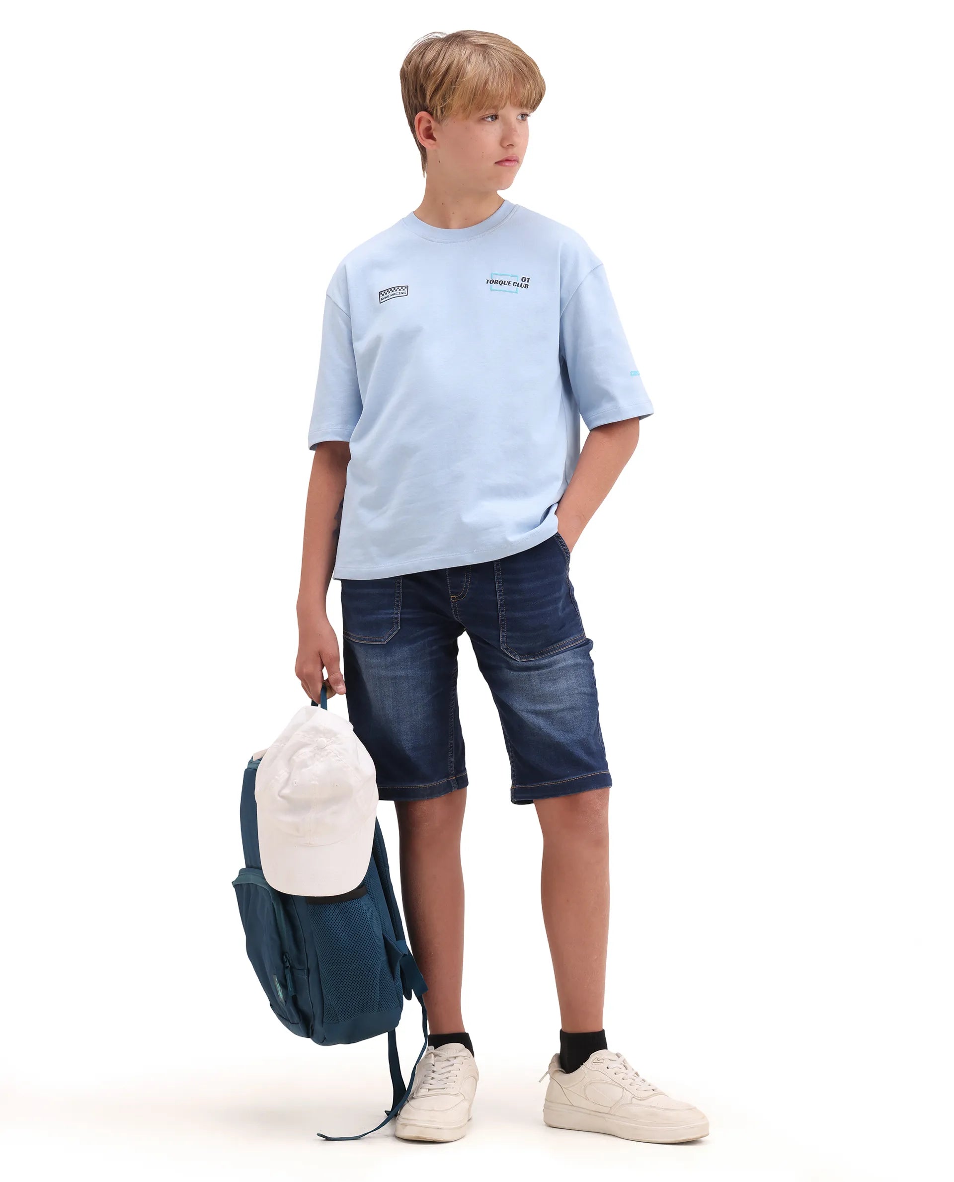Rare Ones Kids Pite Pastel Blue Cotton Pull-On Closure Puff Print Oversized Fit T-Shirt