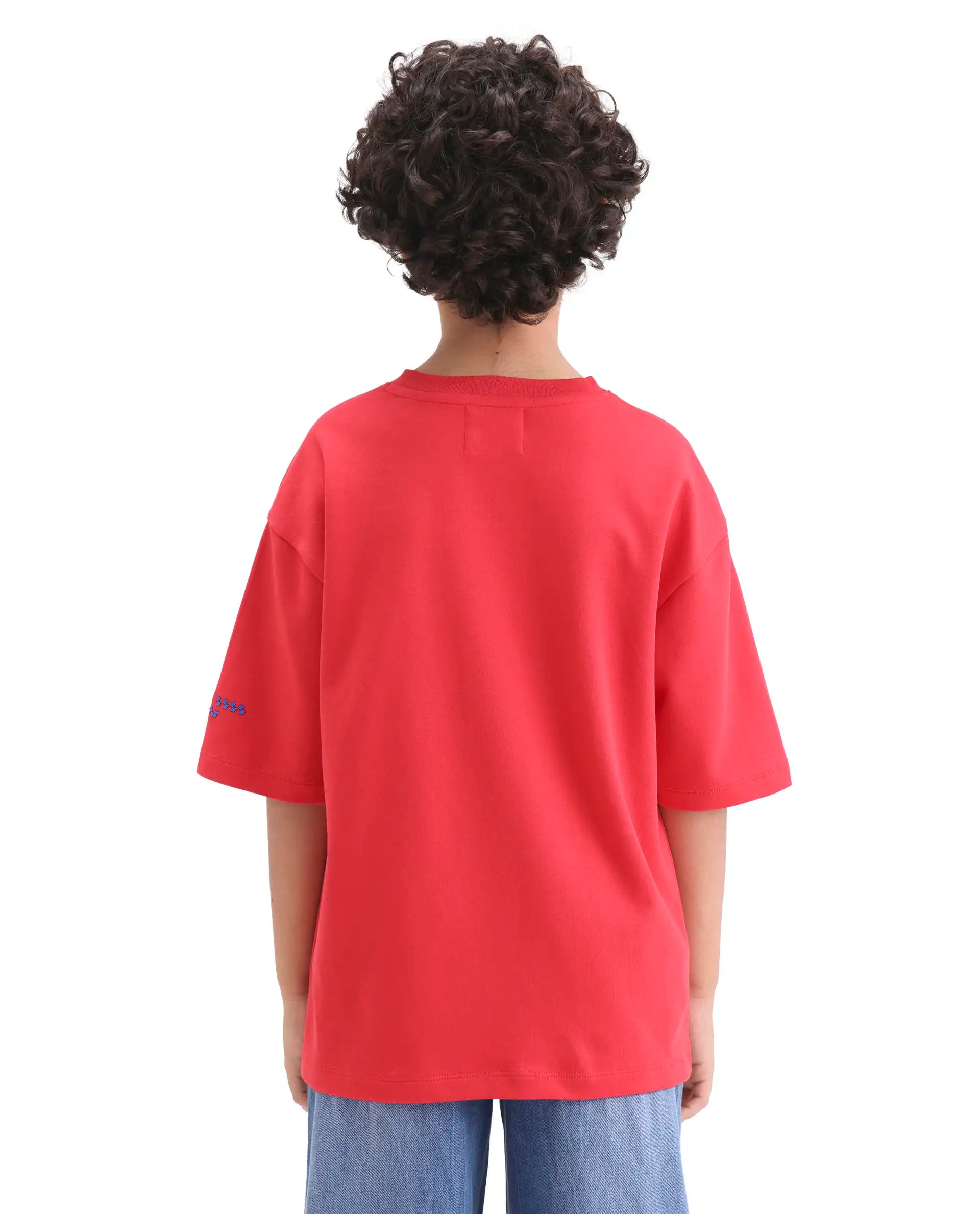 Rare Ones Kids Skil Red Cotton Blend Fabric Pull-On Closure Hd Print Boxy Fit T-Shirt