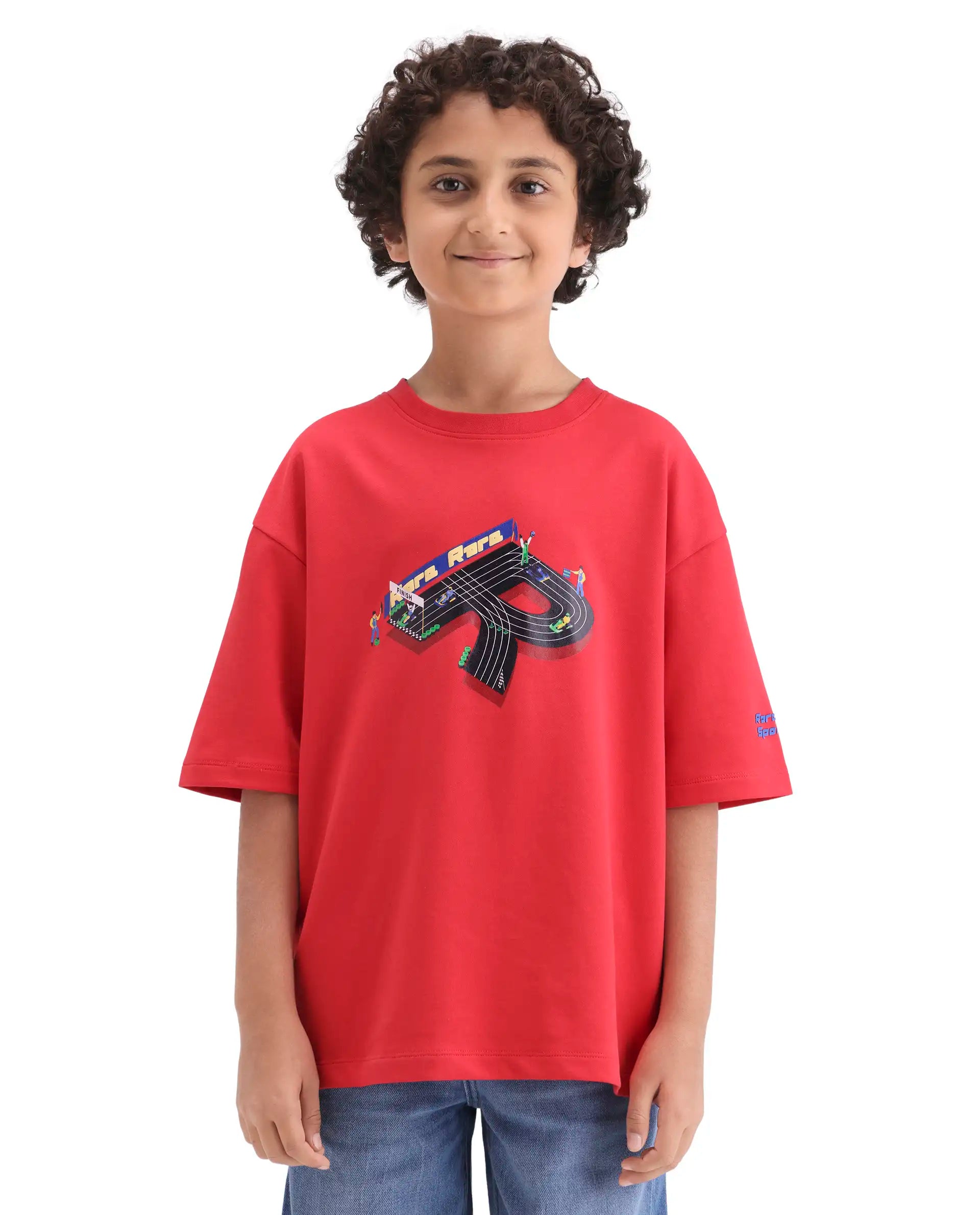 Rare Ones Kids Skil Red Cotton Blend Fabric Pull-On Closure Hd Print Boxy Fit T-Shirt