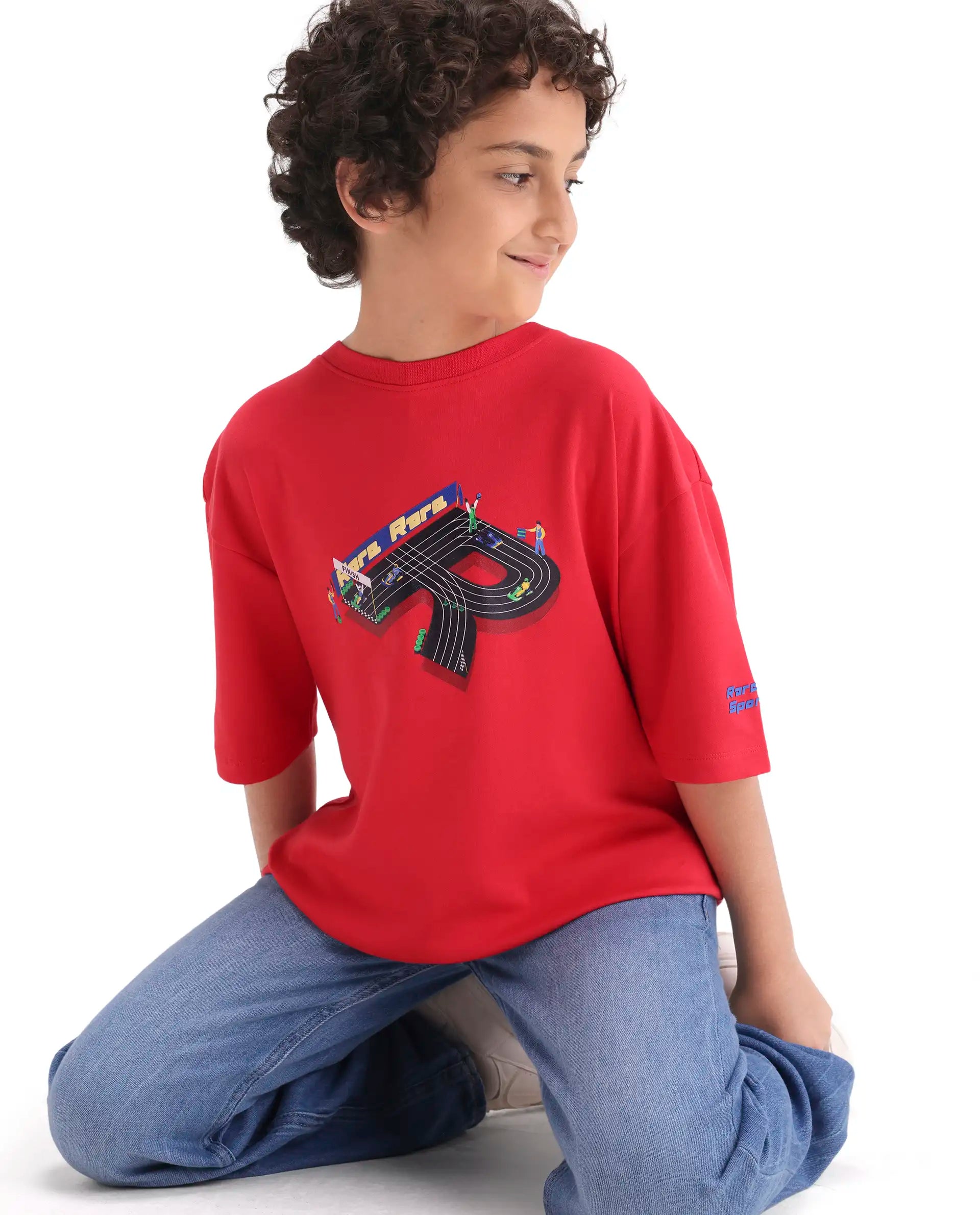 Rare Ones Kids Skil Red Cotton Blend Fabric Pull-On Closure Hd Print Boxy Fit T-Shirt
